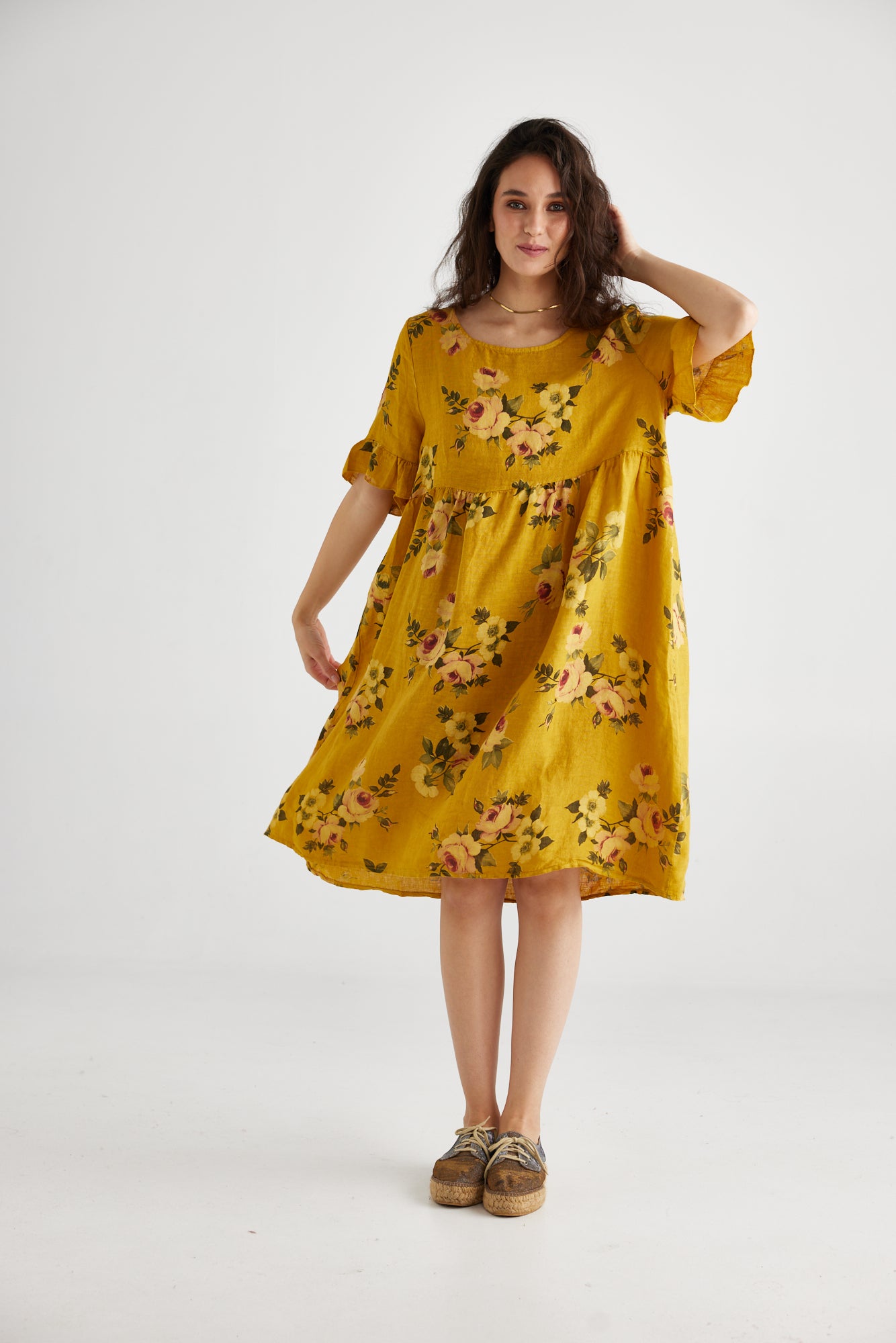 Audrey Linen Dress. Sunflower