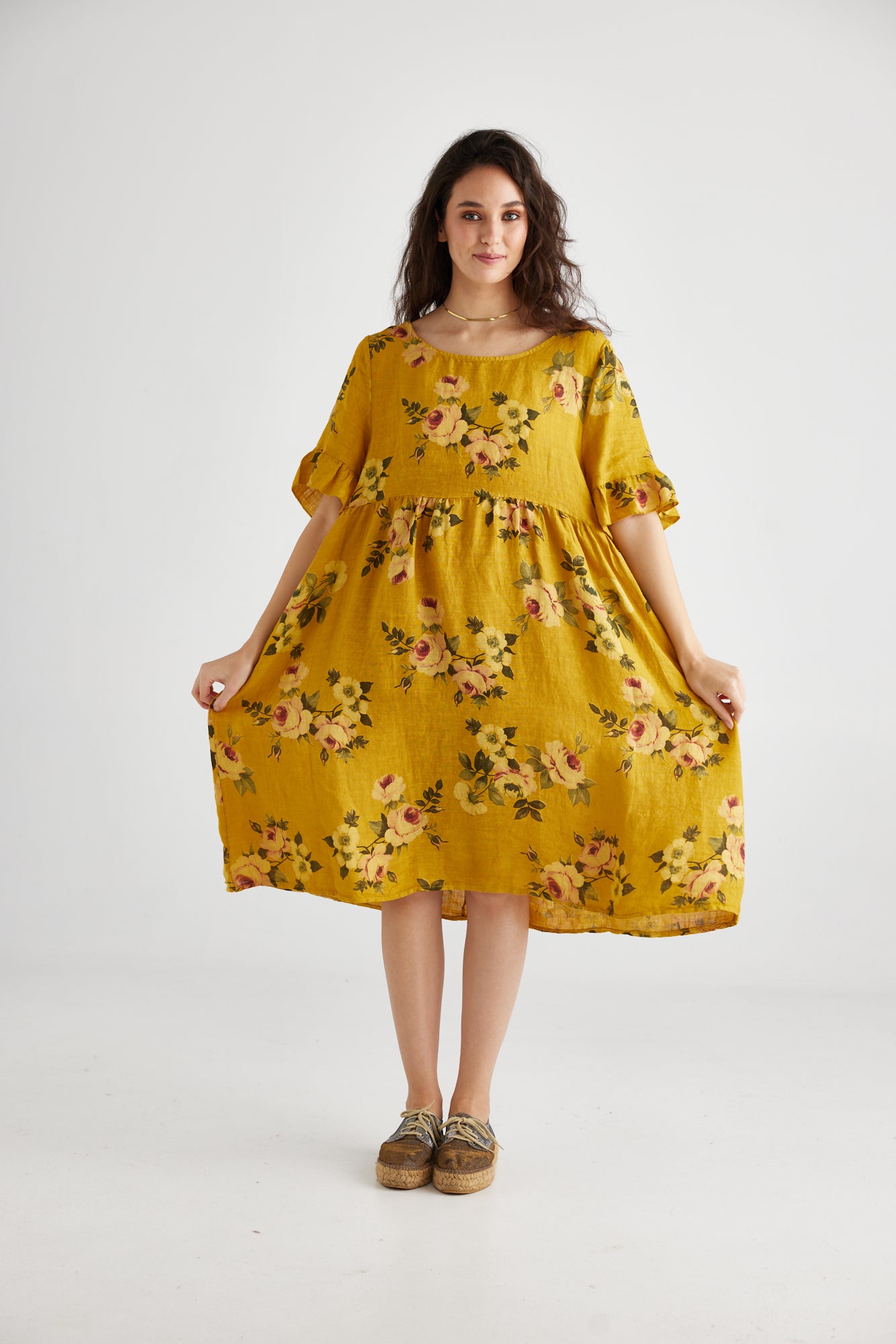 Audrey Linen Dress. Sunflower