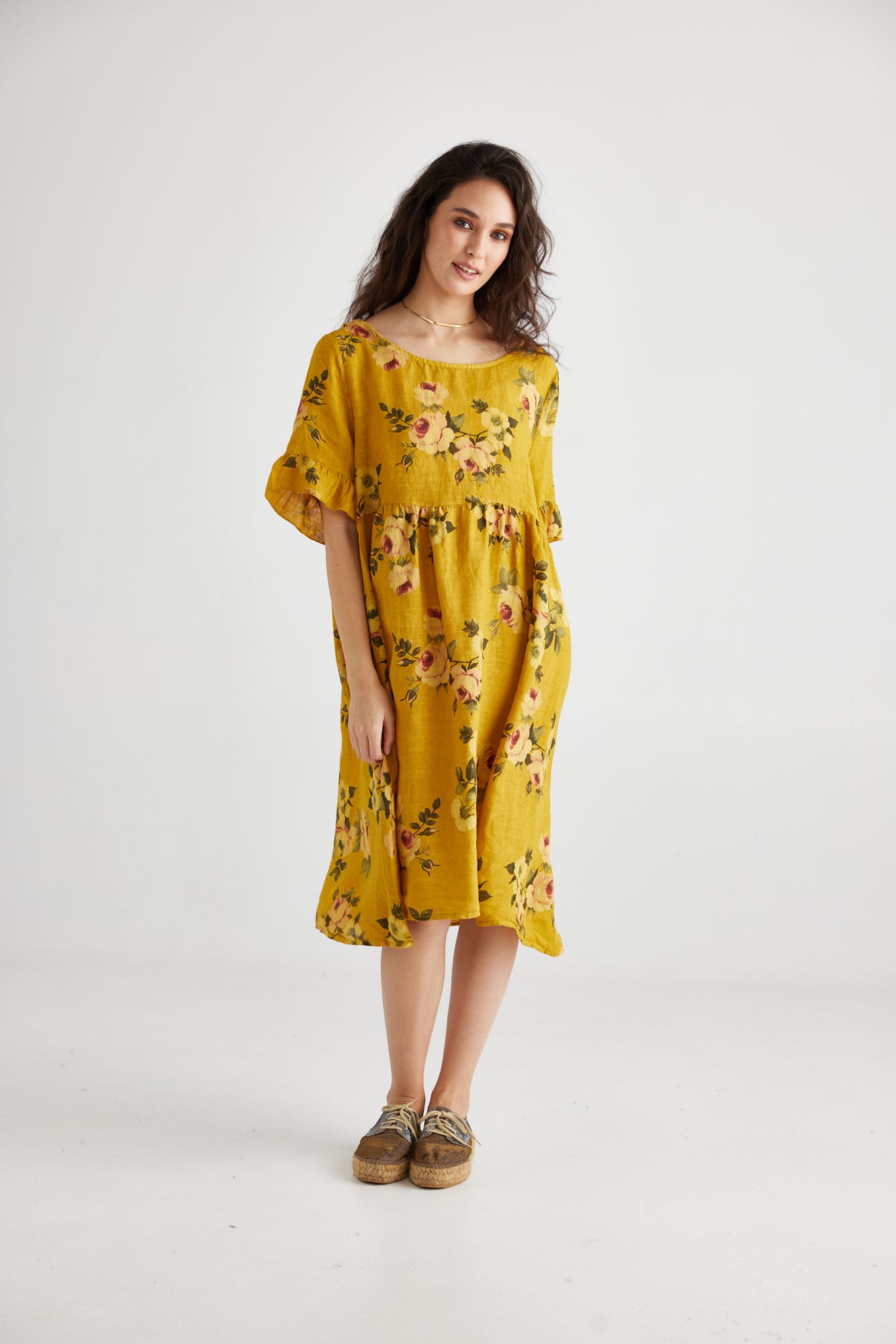 Audrey Linen Dress. Sunflower