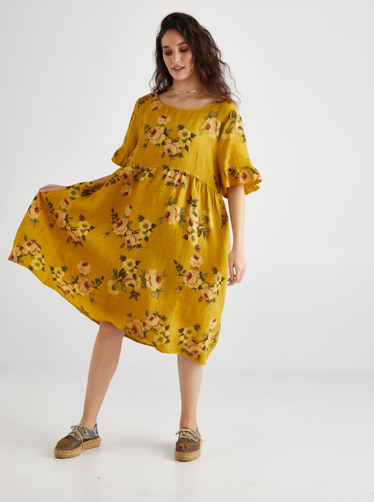 Audrey Linen Dress. Sunflower