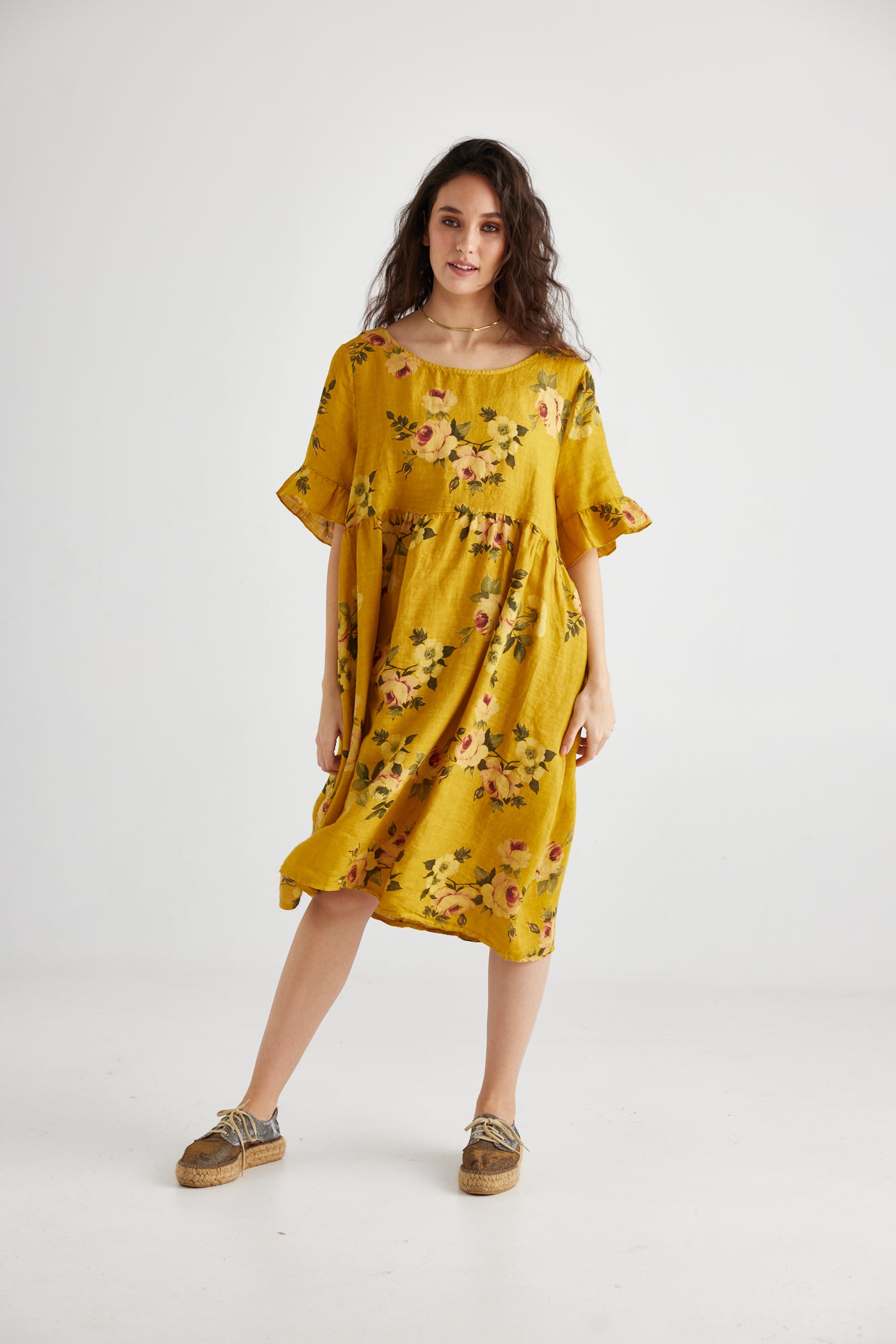 Audrey Linen Dress. Sunflower