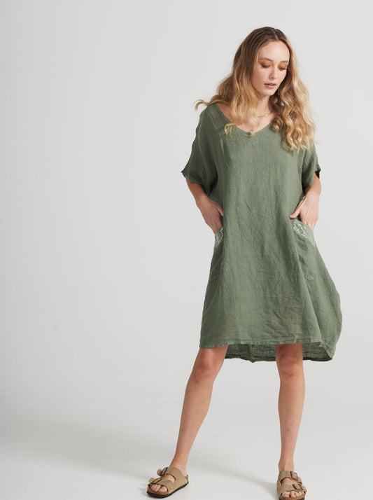 Charlie Linen dress, Olive