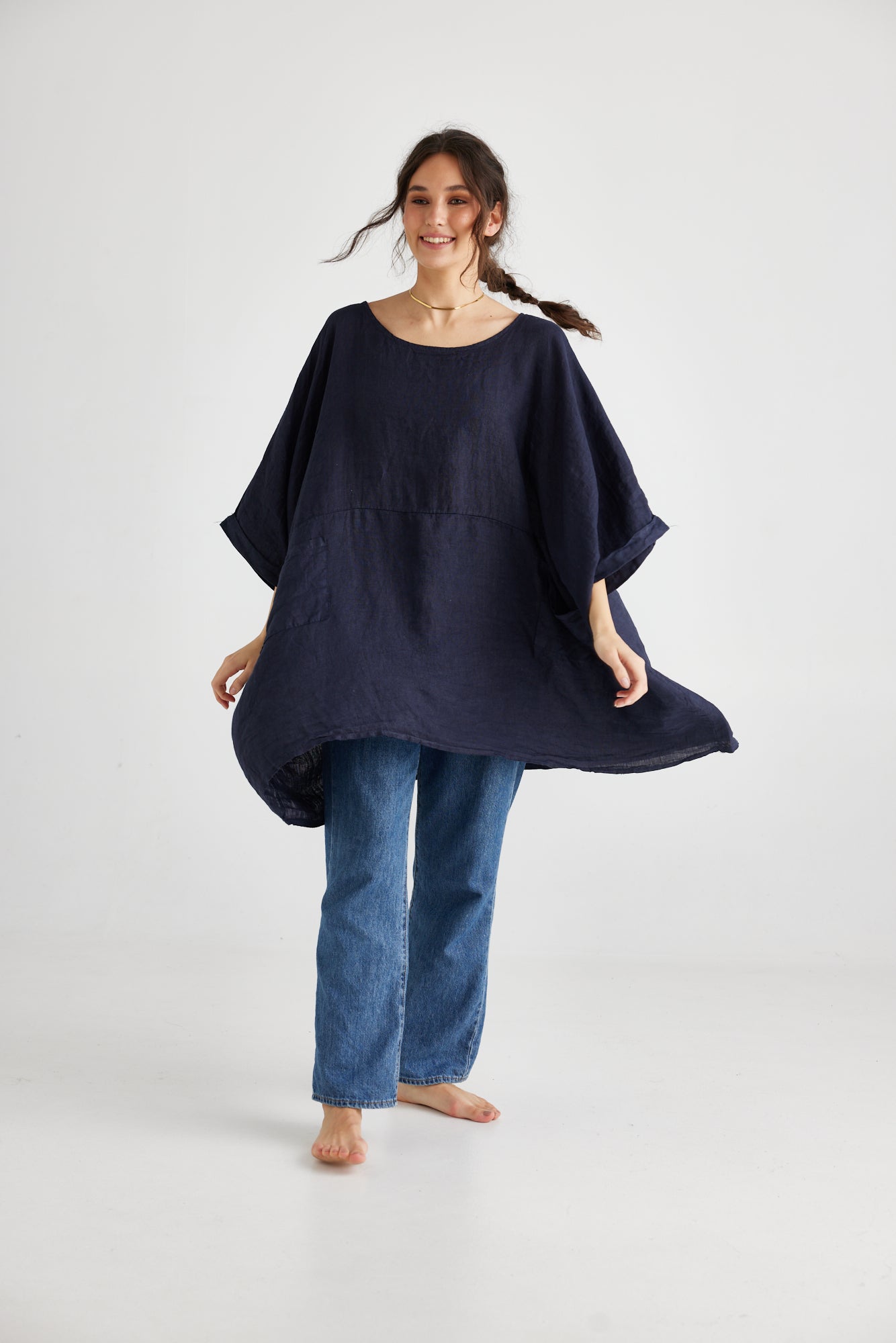 Chloe Linen top. French Navy