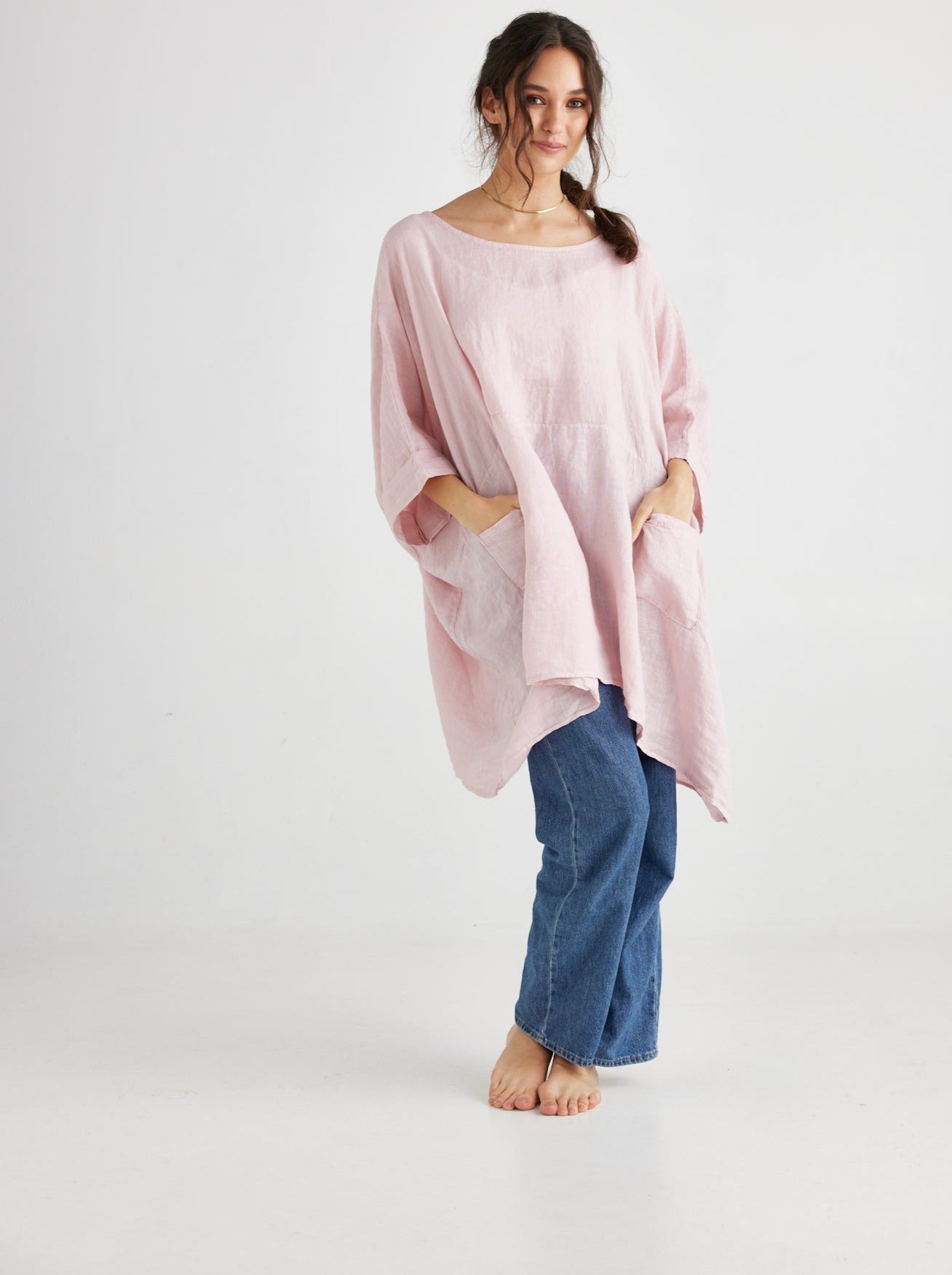 Chloe Linen top. Blush Pink