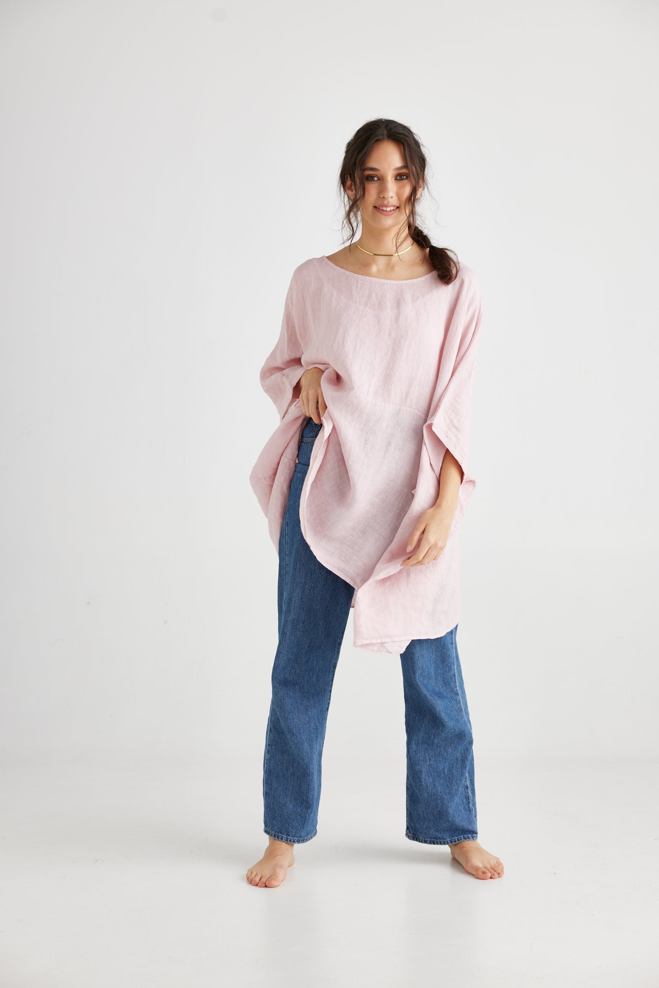 Chloe Linen top. Blush Pink