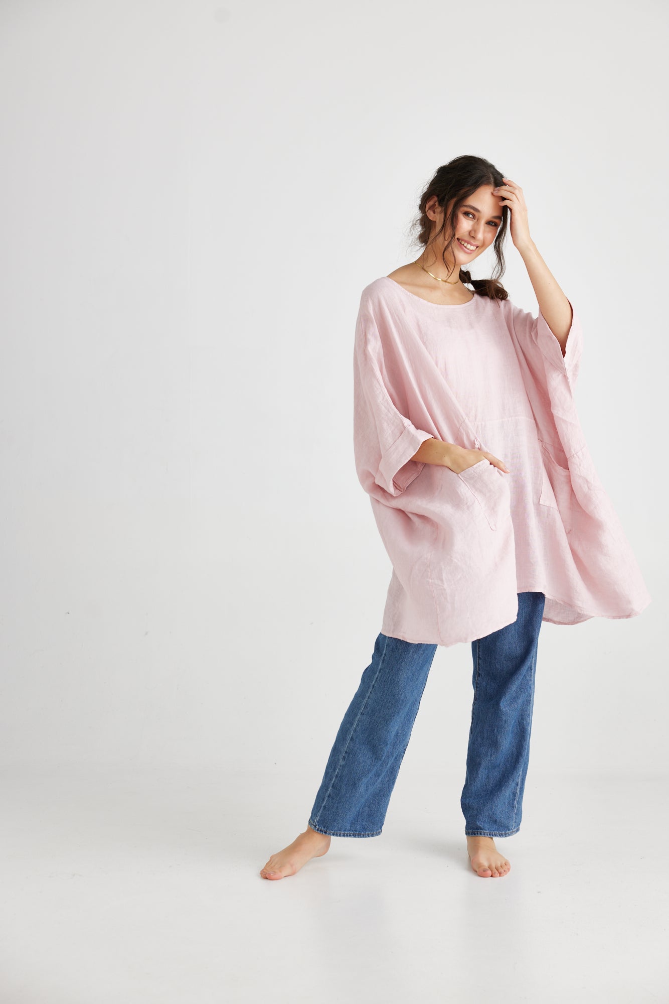 Chloe Linen top. Blush Pink
