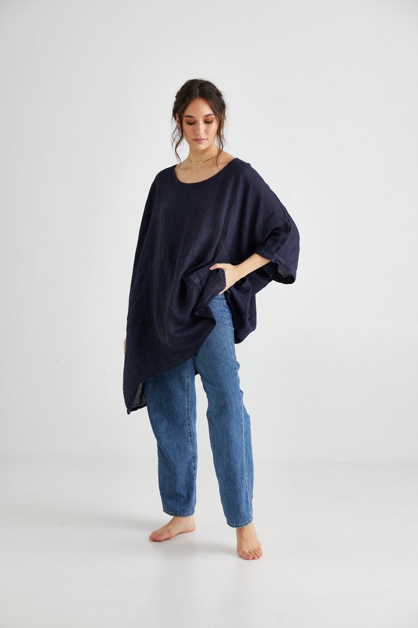 Chloe Linen top. French Navy