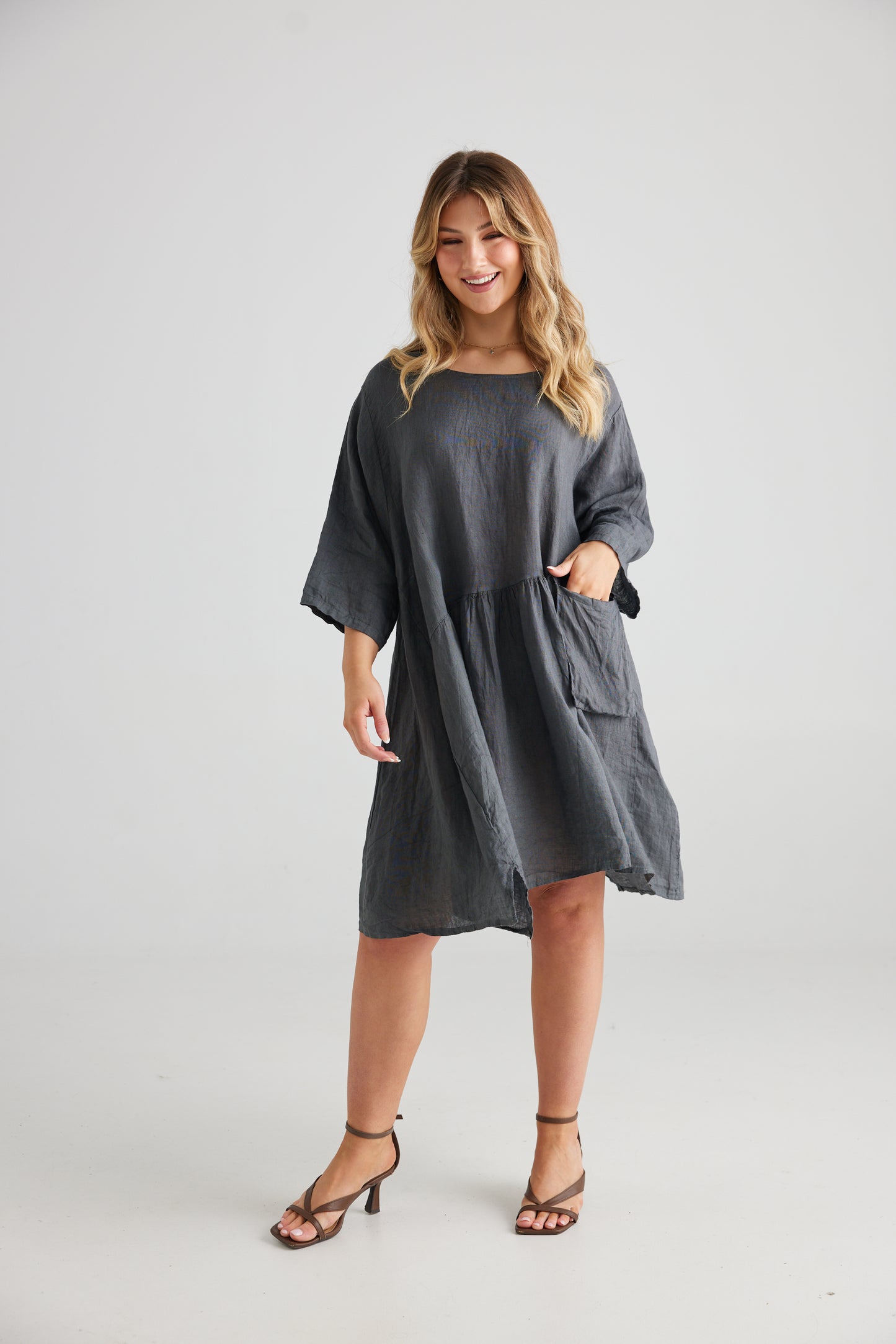 Clarissa Linen Dress. Charcoal