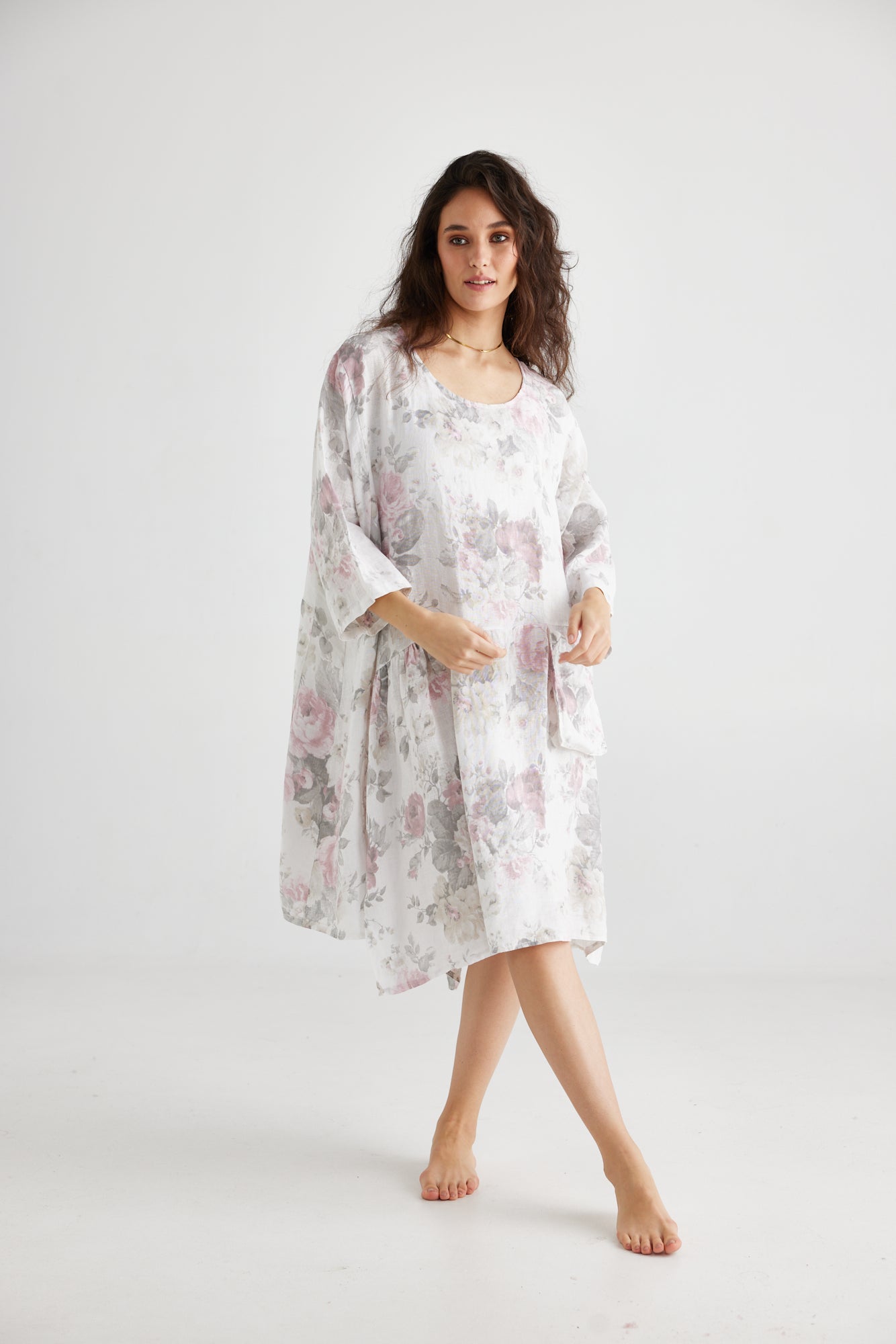 Clarissa Linen dress. Icing Sugar Pink rose