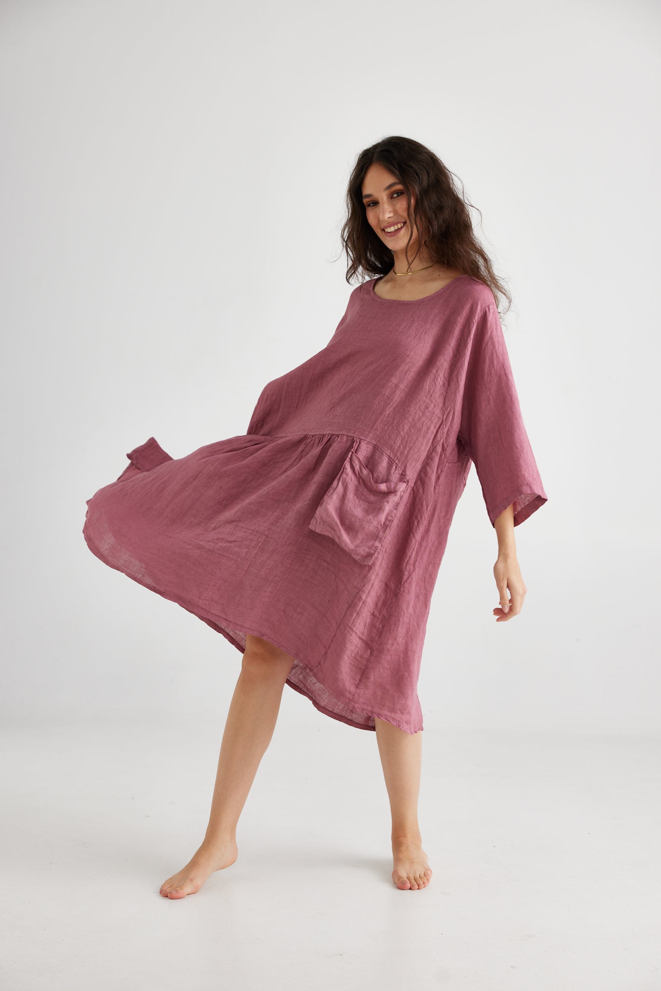 Clarissa Linen dress. Rose Pink