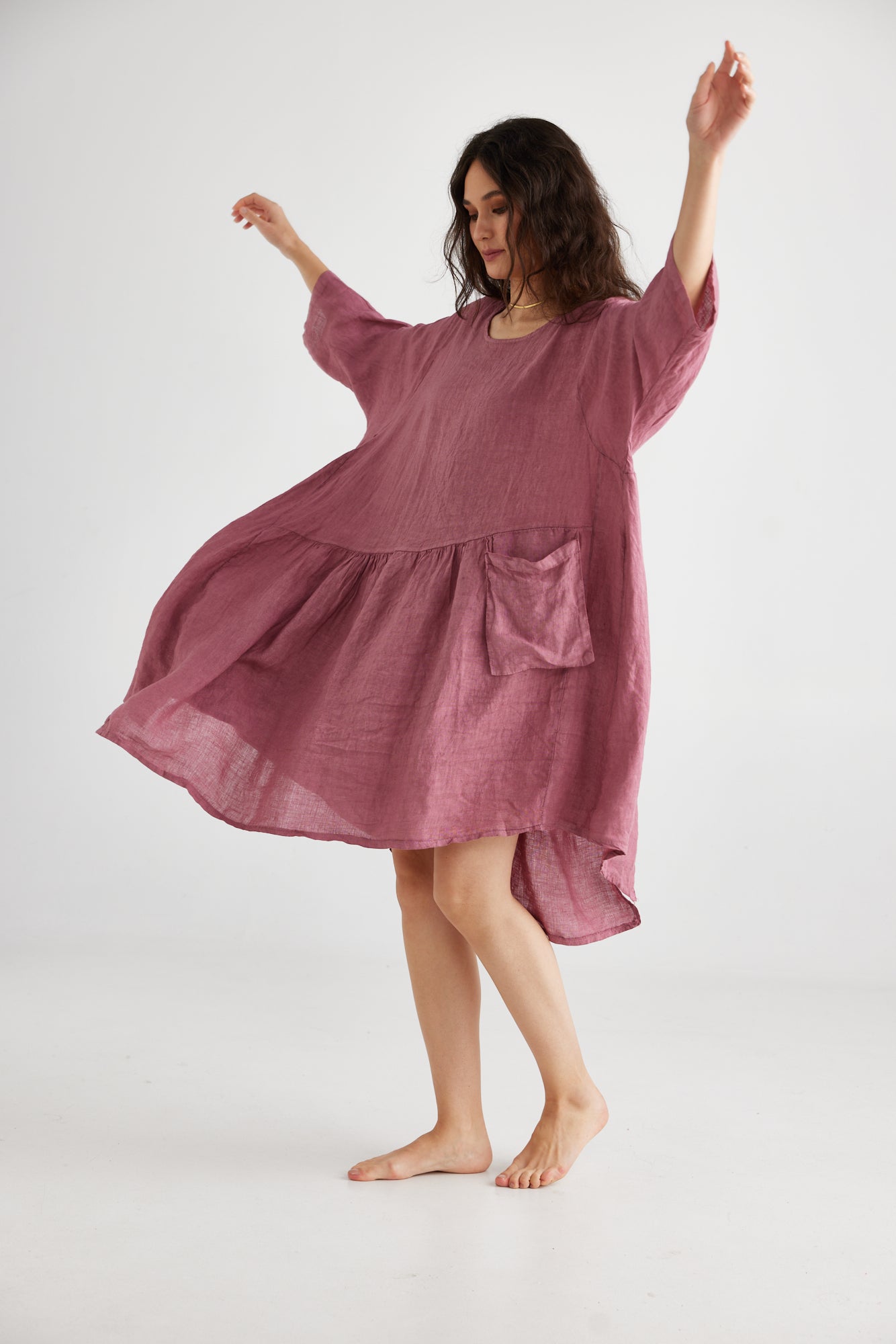 Clarissa Linen dress. Rose Pink