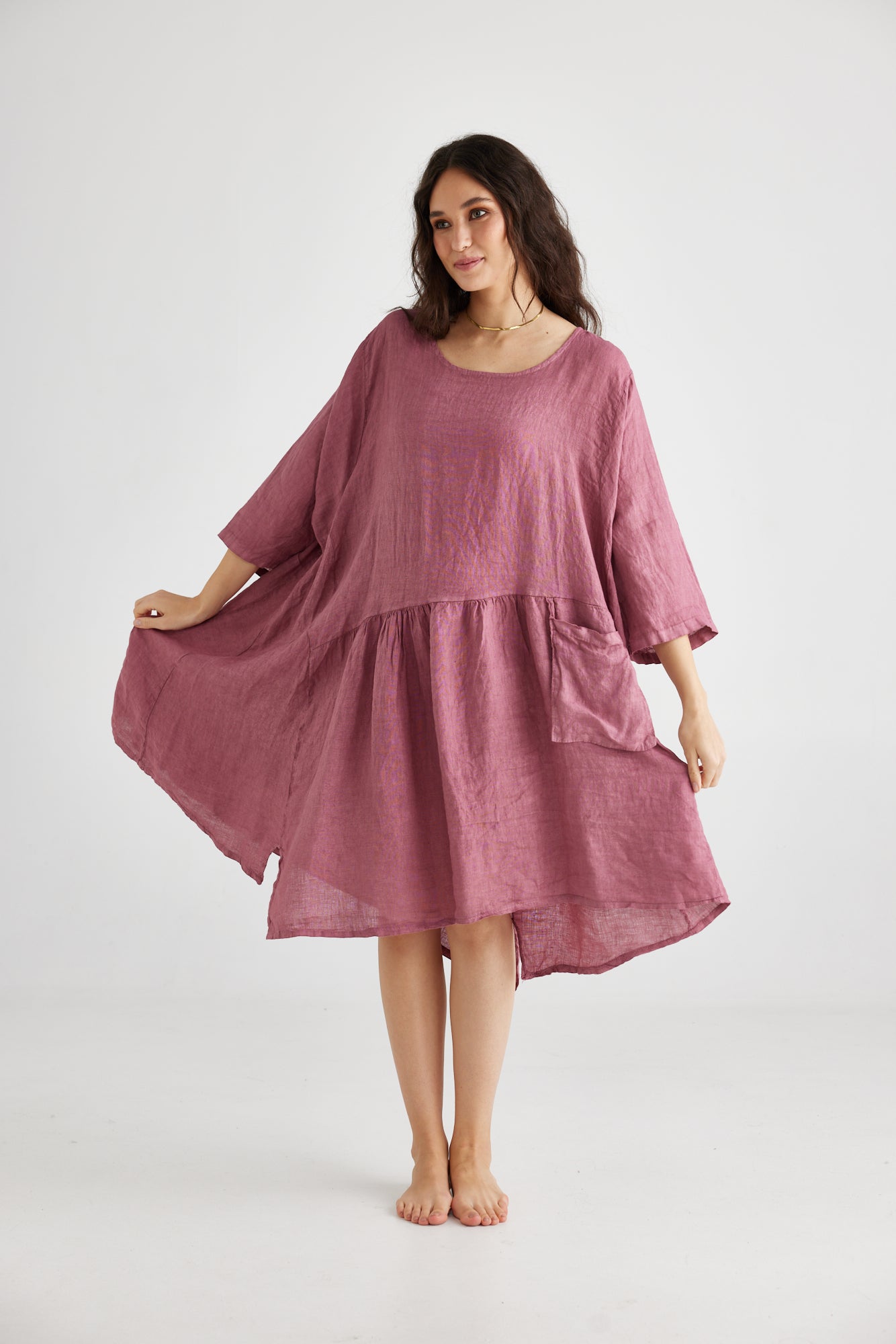 Clarissa Linen dress. Rose Pink