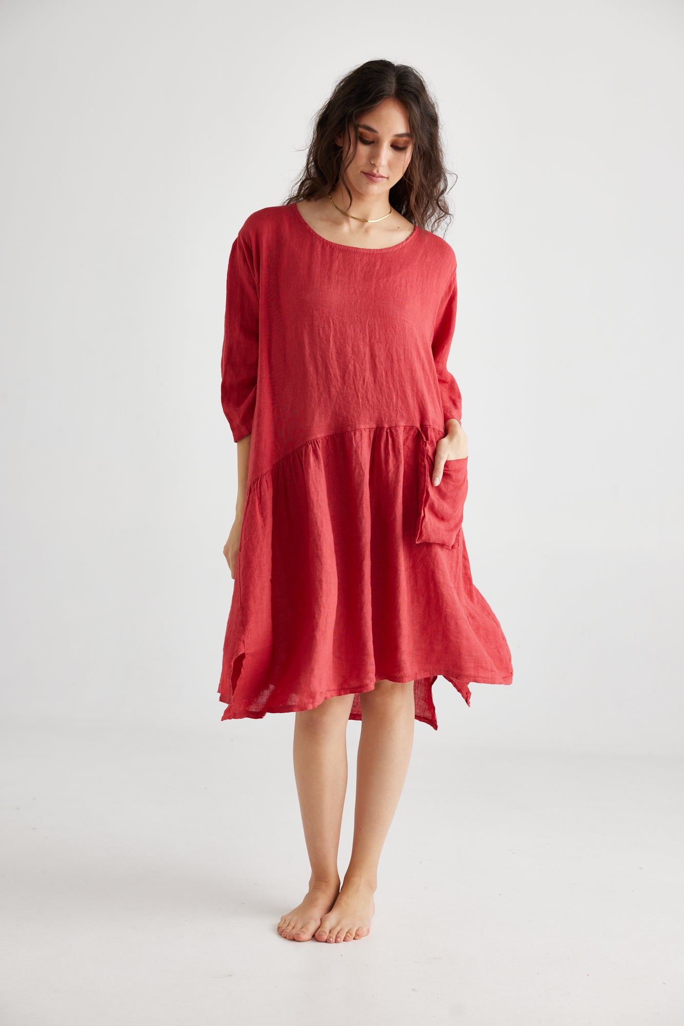 Clarissa linen dress. Red Poppy
