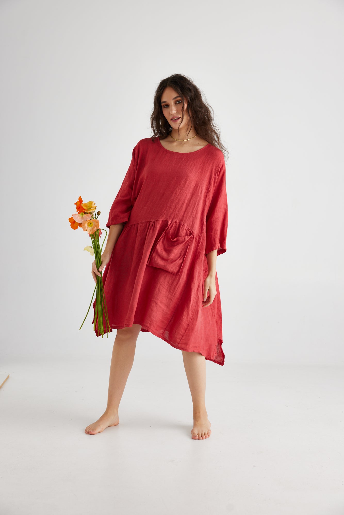 Clarissa linen dress. Red Poppy