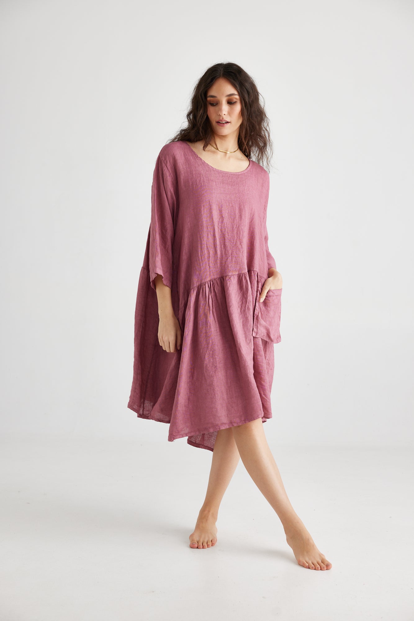 Clarissa Linen dress. Rose Pink