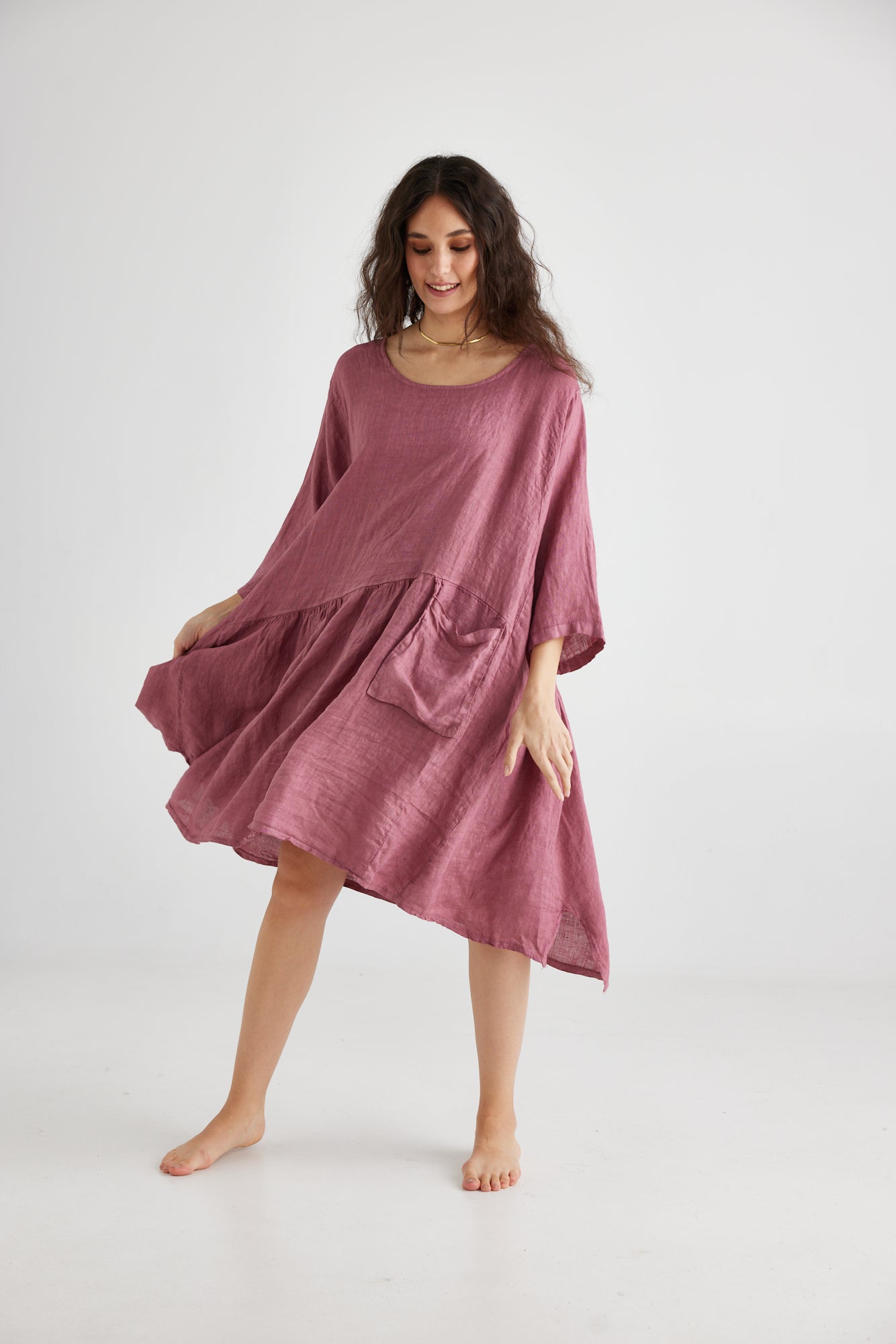 Clarissa Linen dress. Rose Pink
