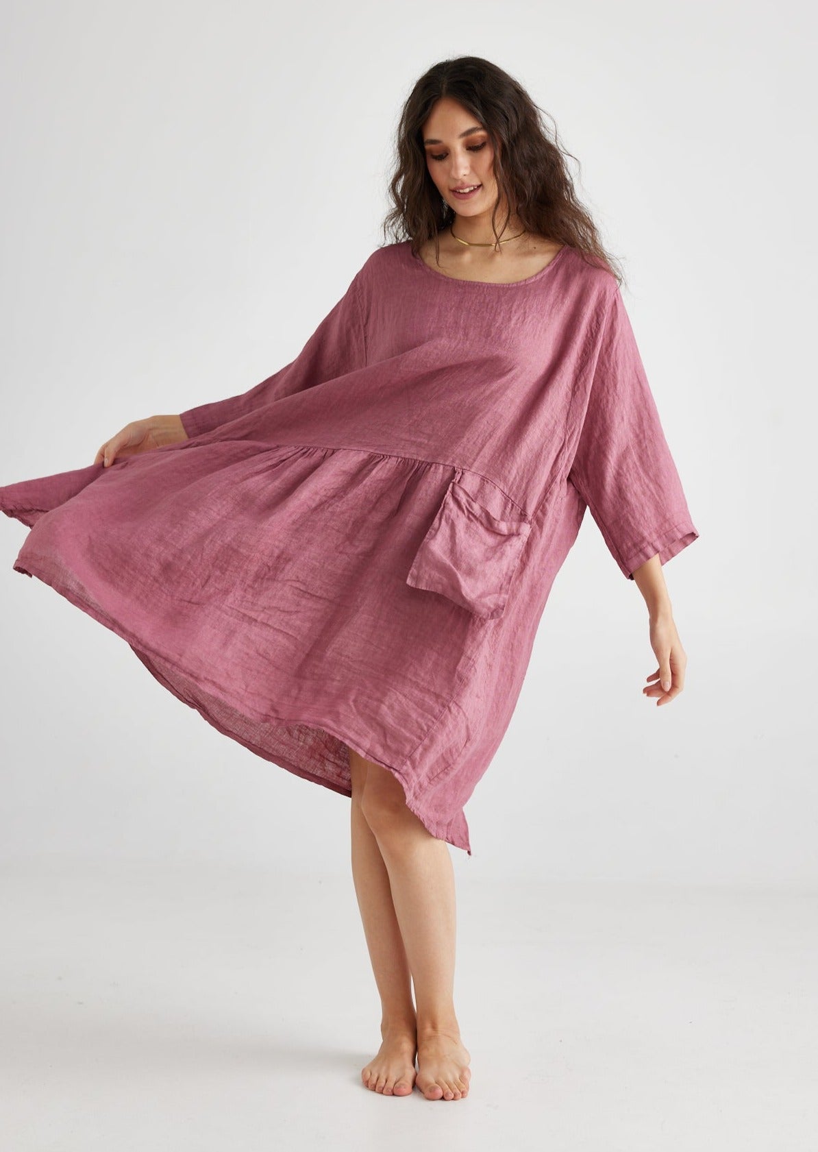 Clarissa Linen dress. Rose Pink