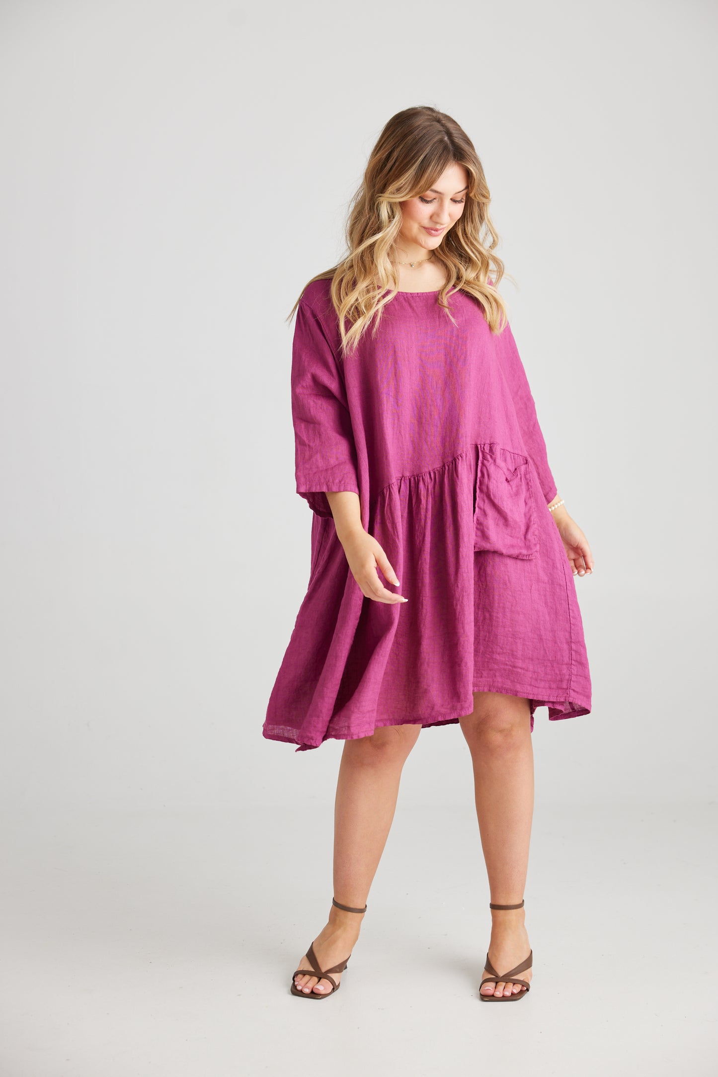 Clarissa Linen dress. Magenta