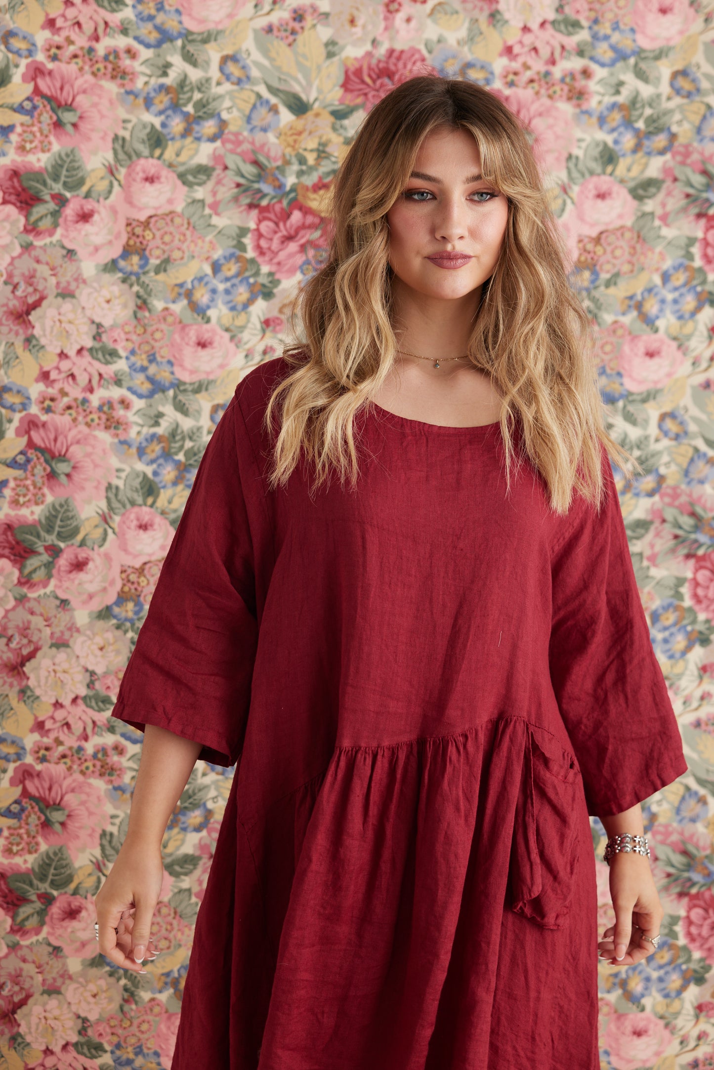 Clarissa Linen dress. Garnet