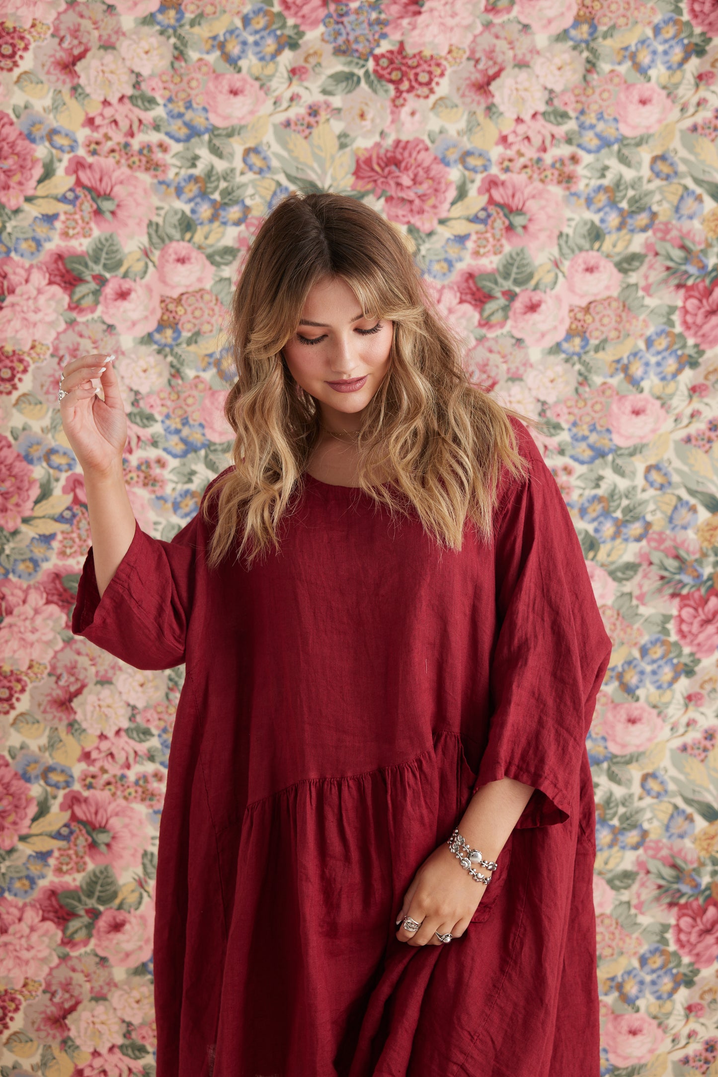 Clarissa Linen dress. Garnet