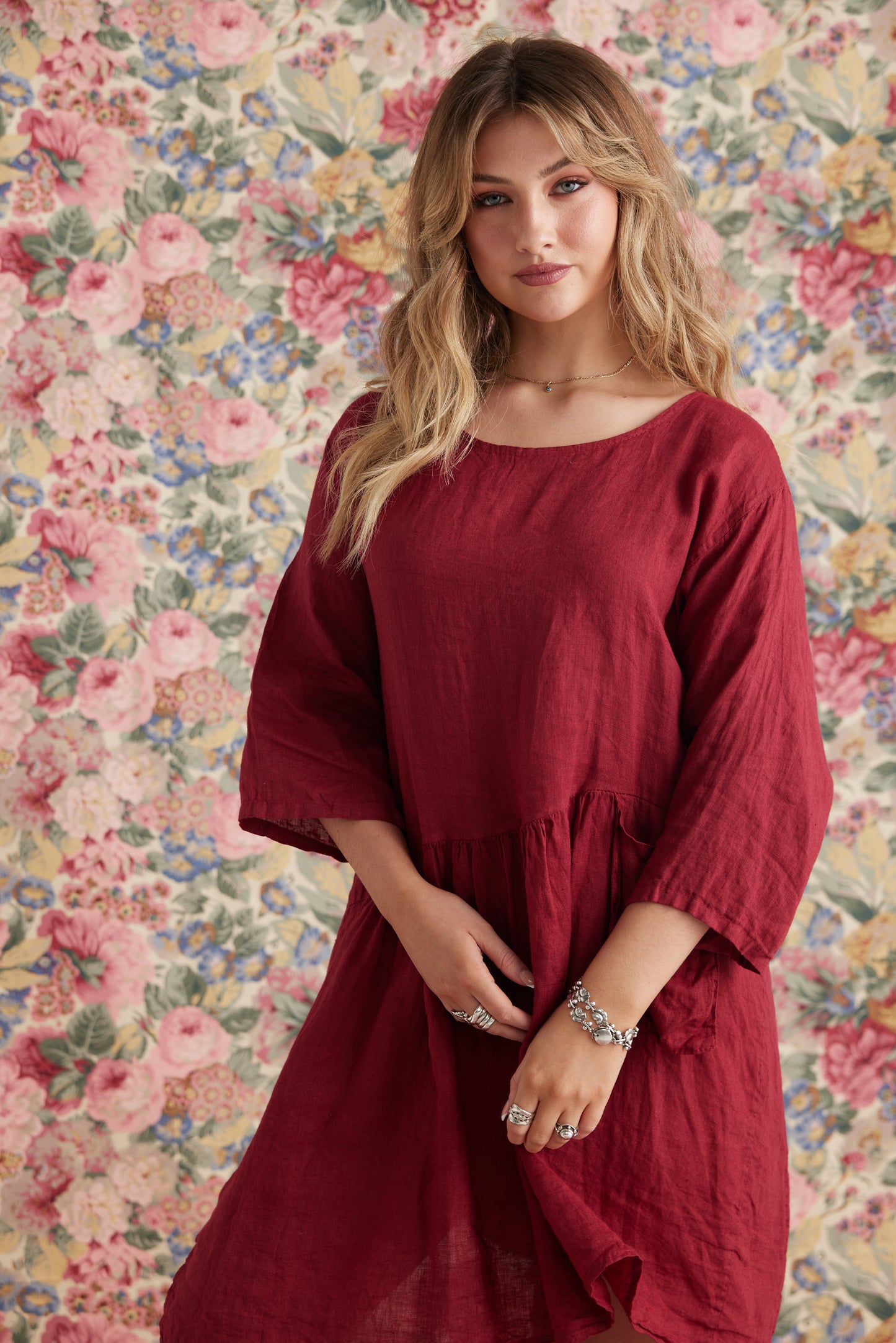 Clarissa Linen dress. Garnet
