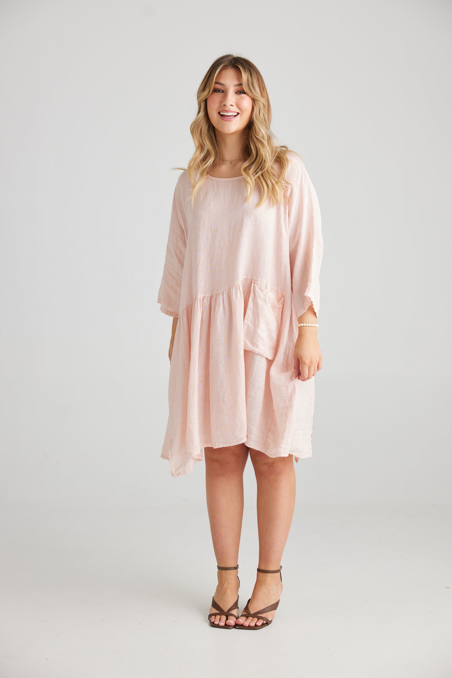 Clarissa Linen dress. Blush Pink