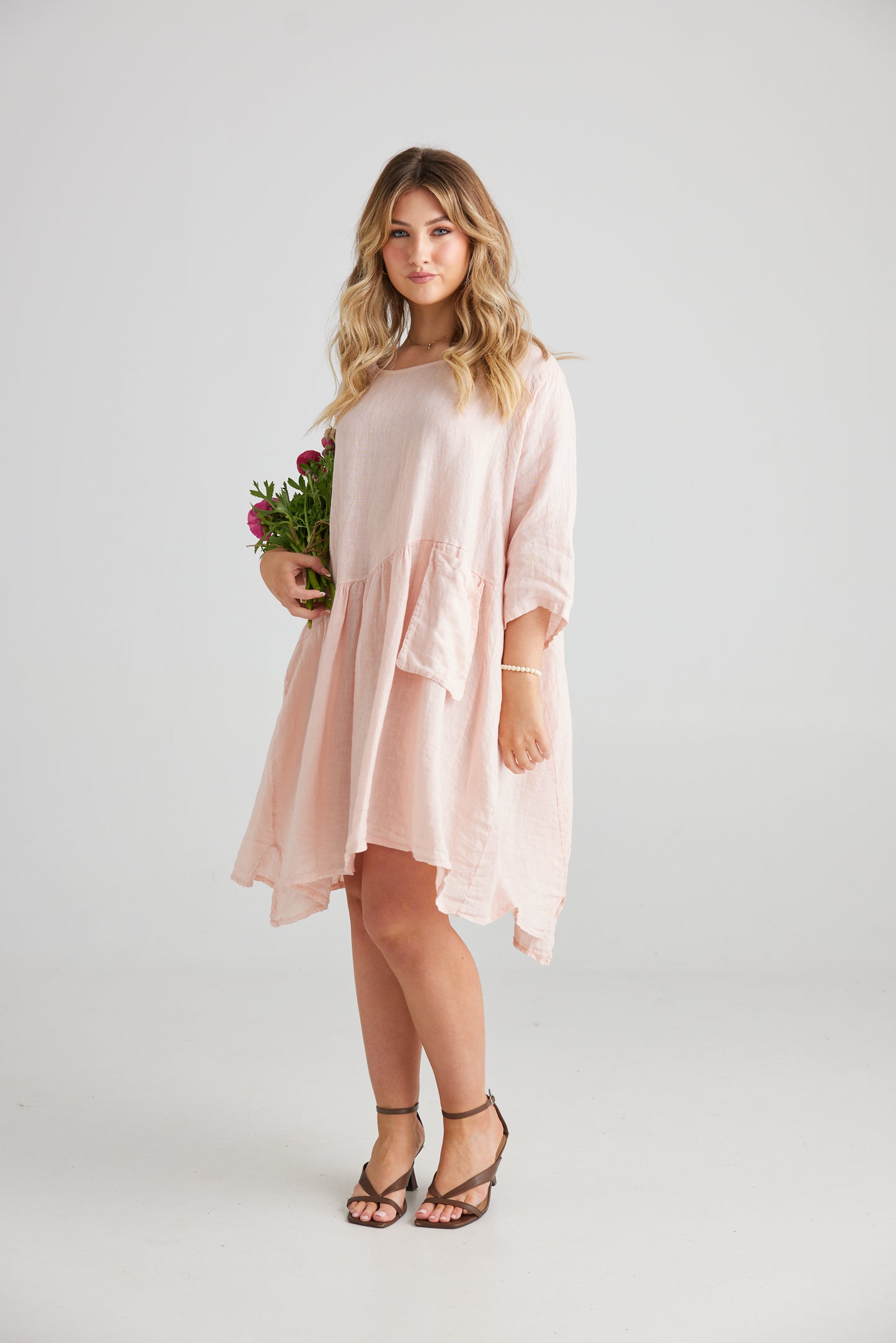 Clarissa Linen dress. Blush Pink