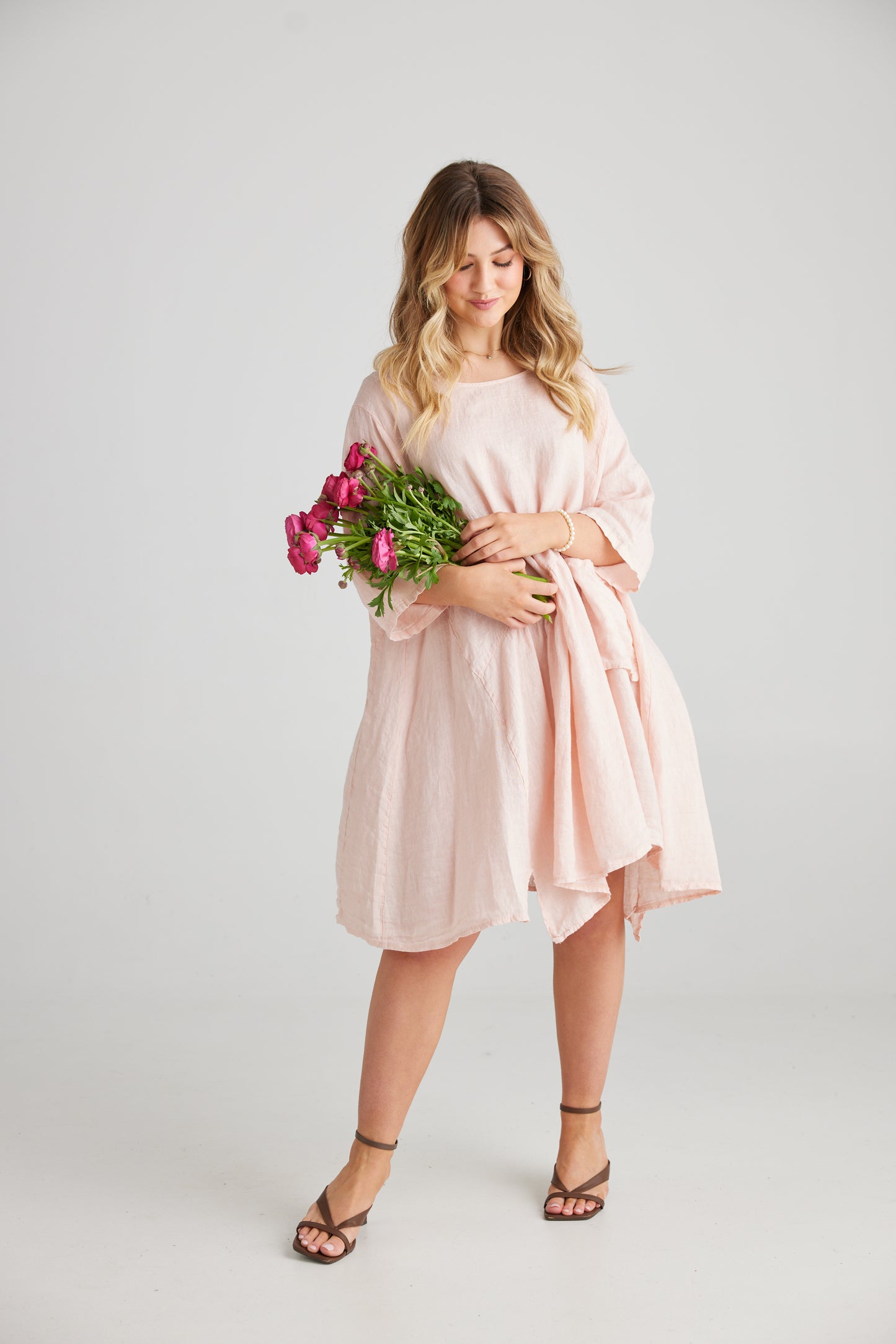 Clarissa Linen dress. Blush Pink