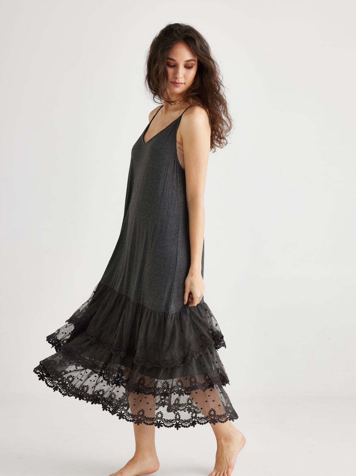 Evangeline Lace slip/dress. Mist Grey