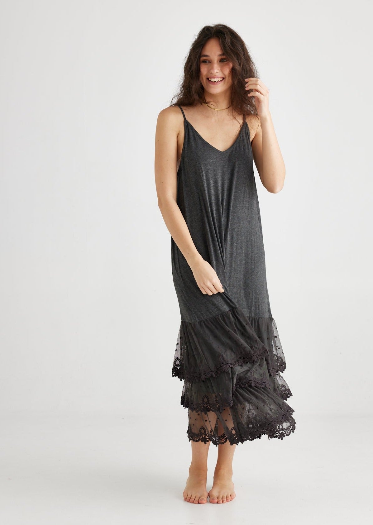 Evangeline Lace slip/dress. Mist Grey