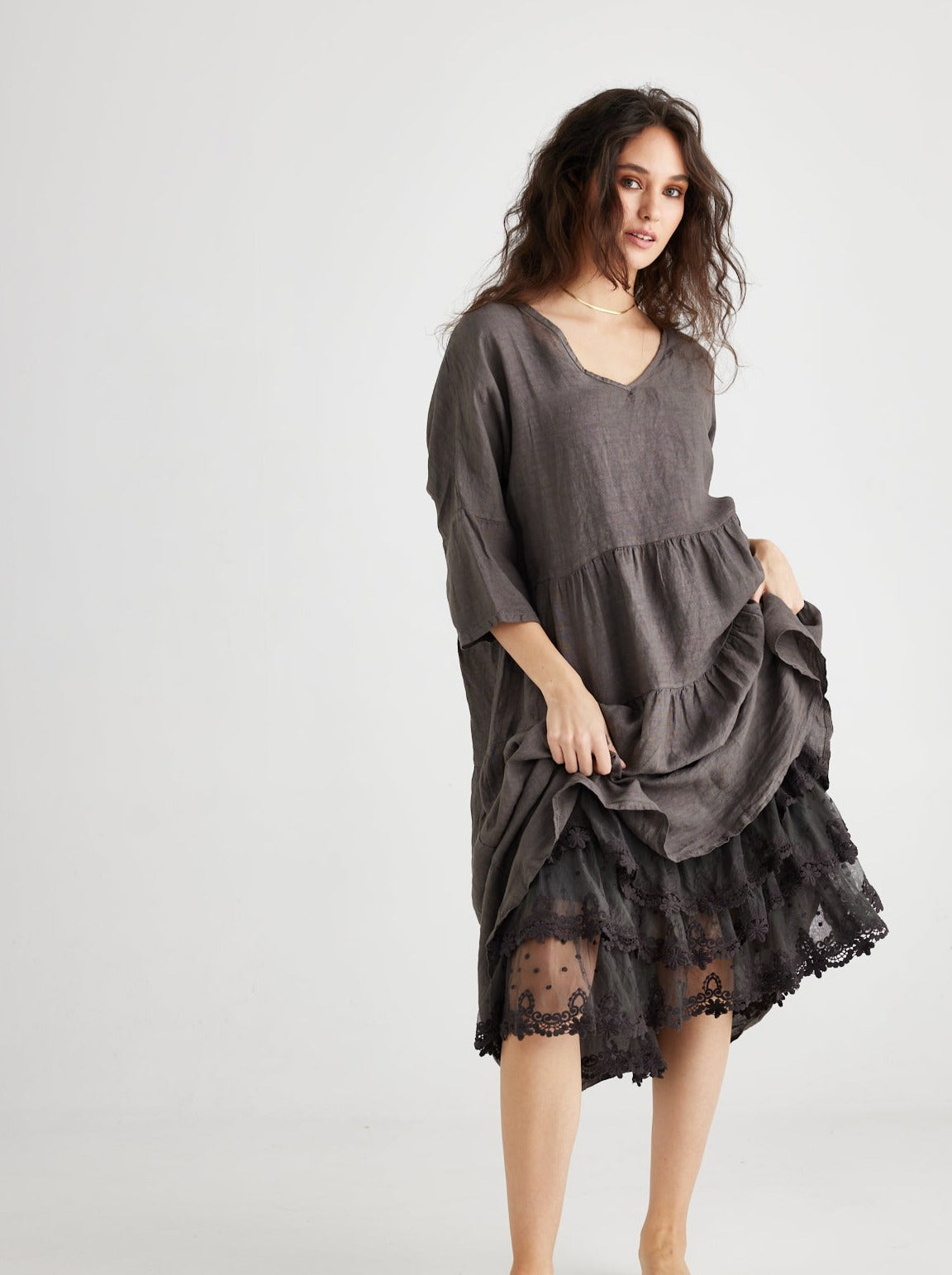 Stella linen dress. Charcoal