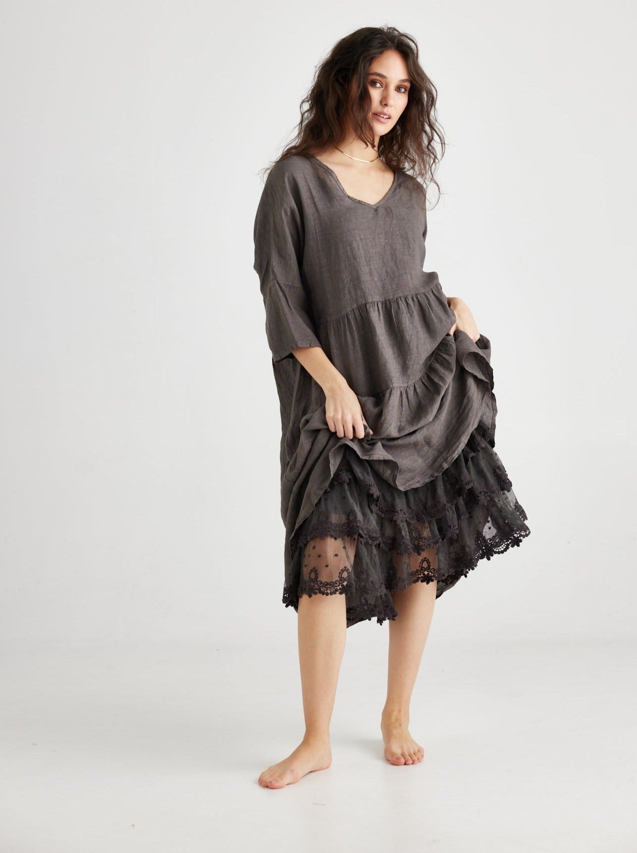 Stella linen dress. Charcoal