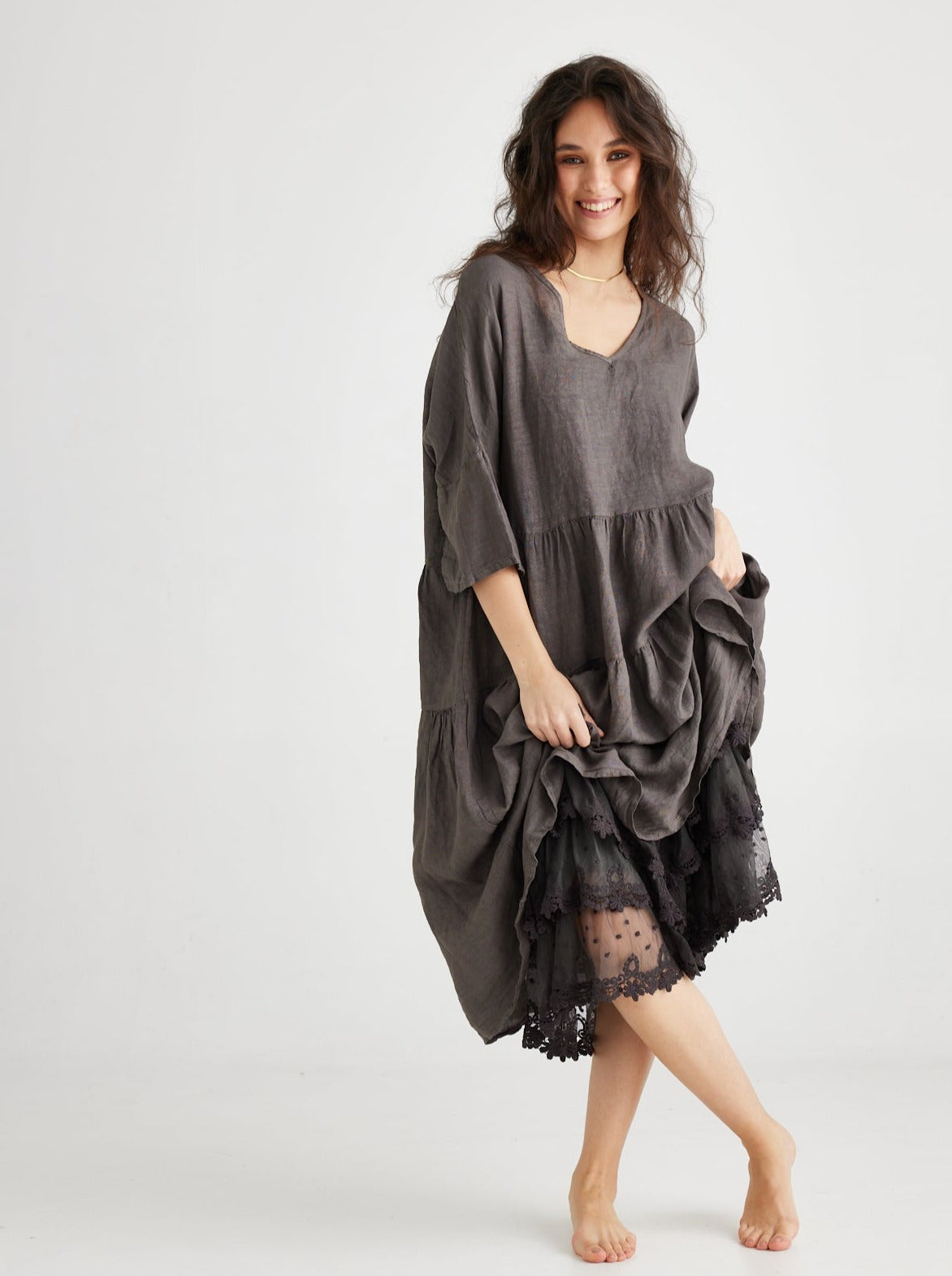 Stella linen dress. Charcoal