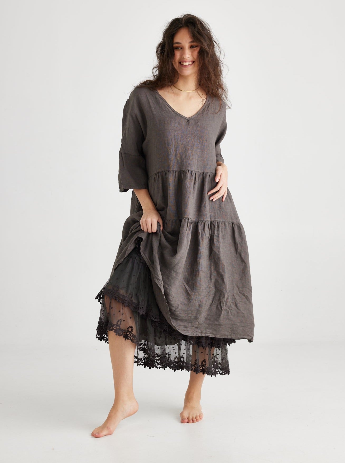 Stella linen dress. Charcoal
