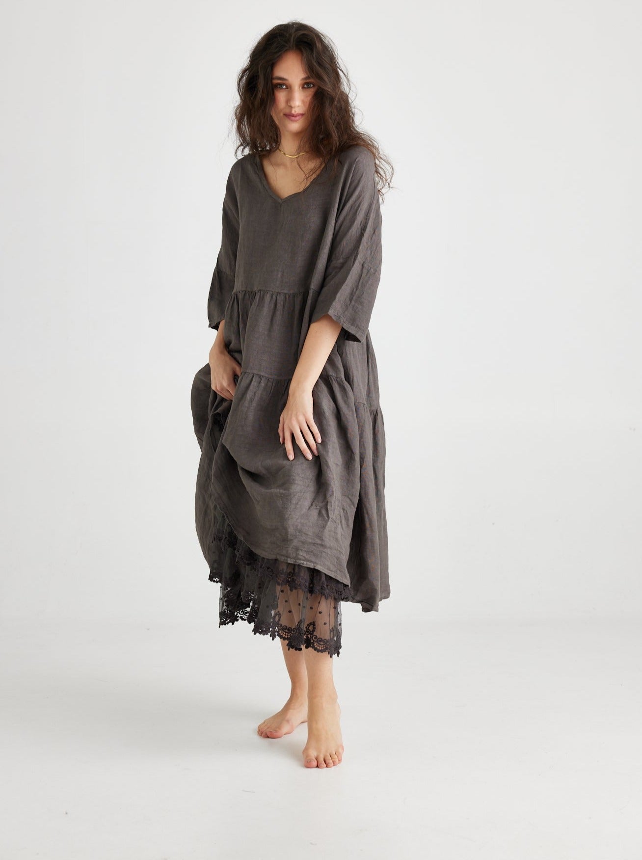Stella linen dress. Charcoal