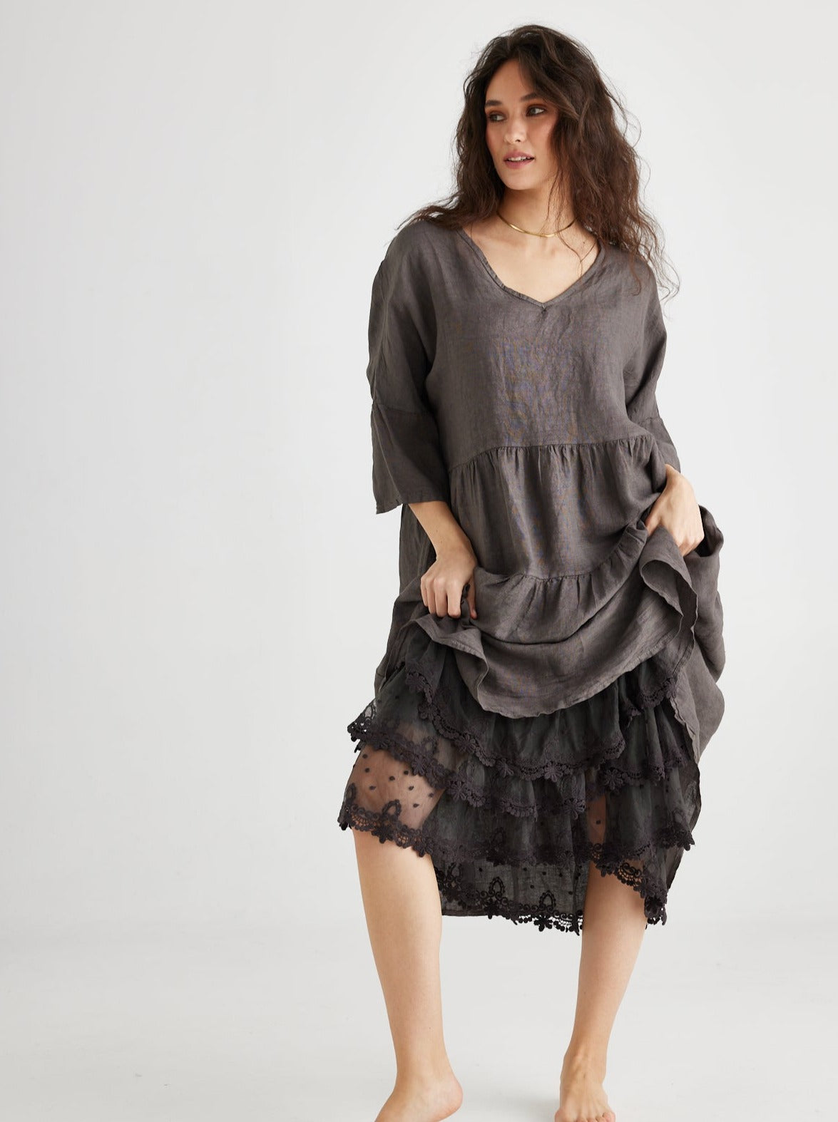 Stella linen dress. Charcoal