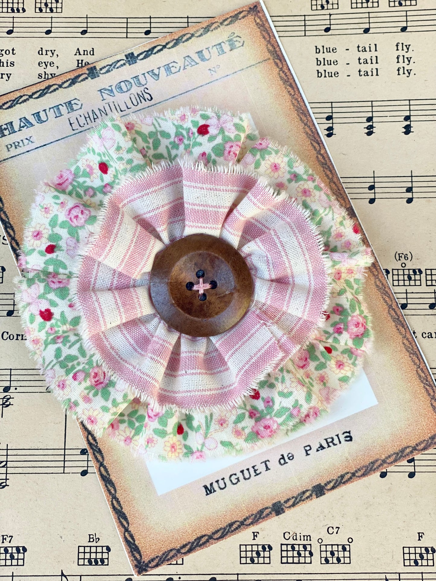 Flower Pin.... Stripes & Roses