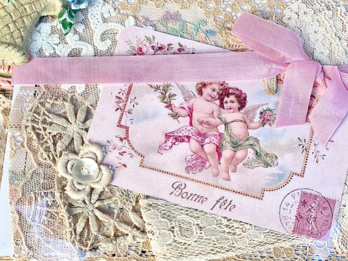 Antique lace ephemera Pack. Angels & lace