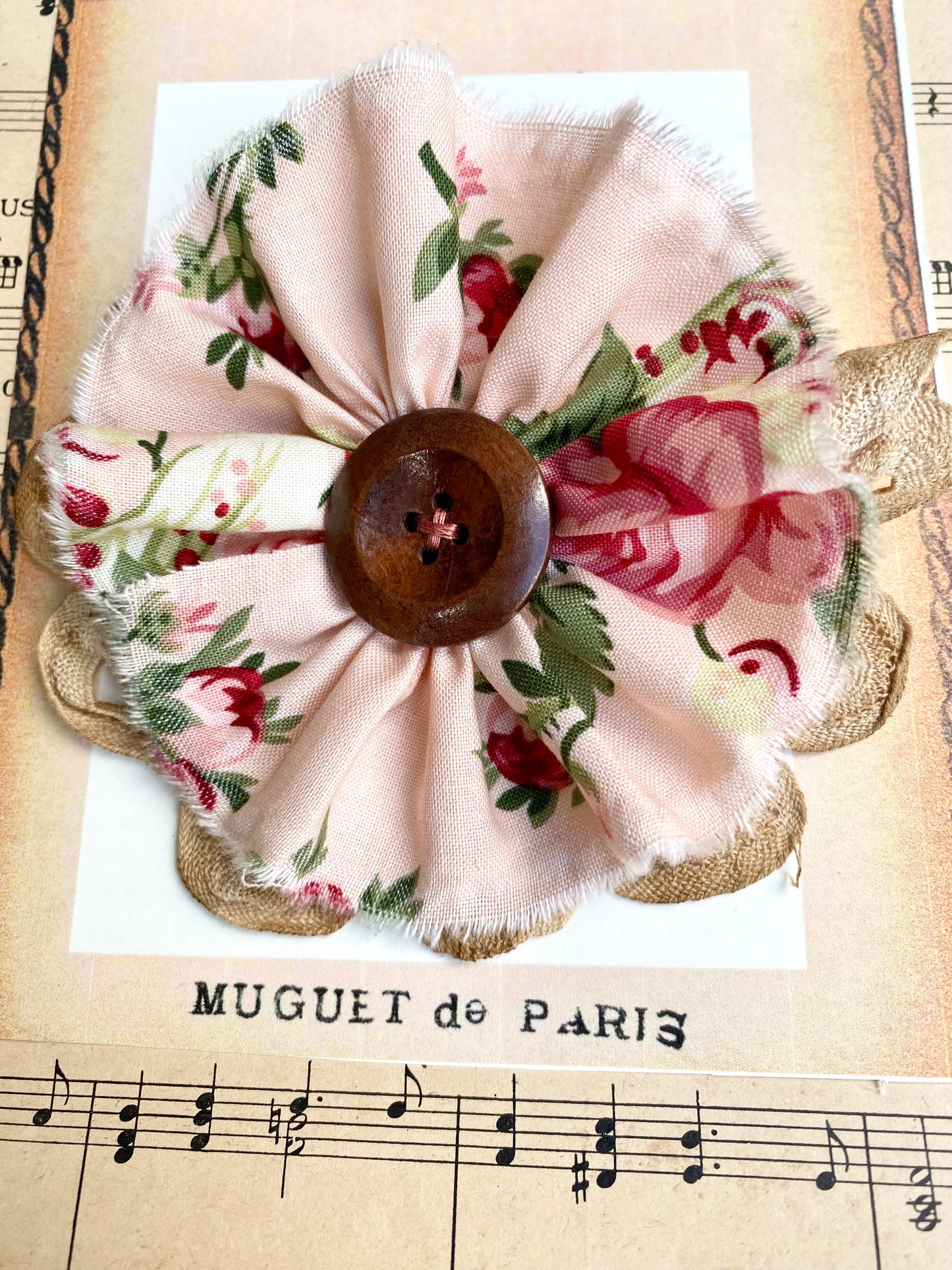 Vintage Rose and lace flower brooch.