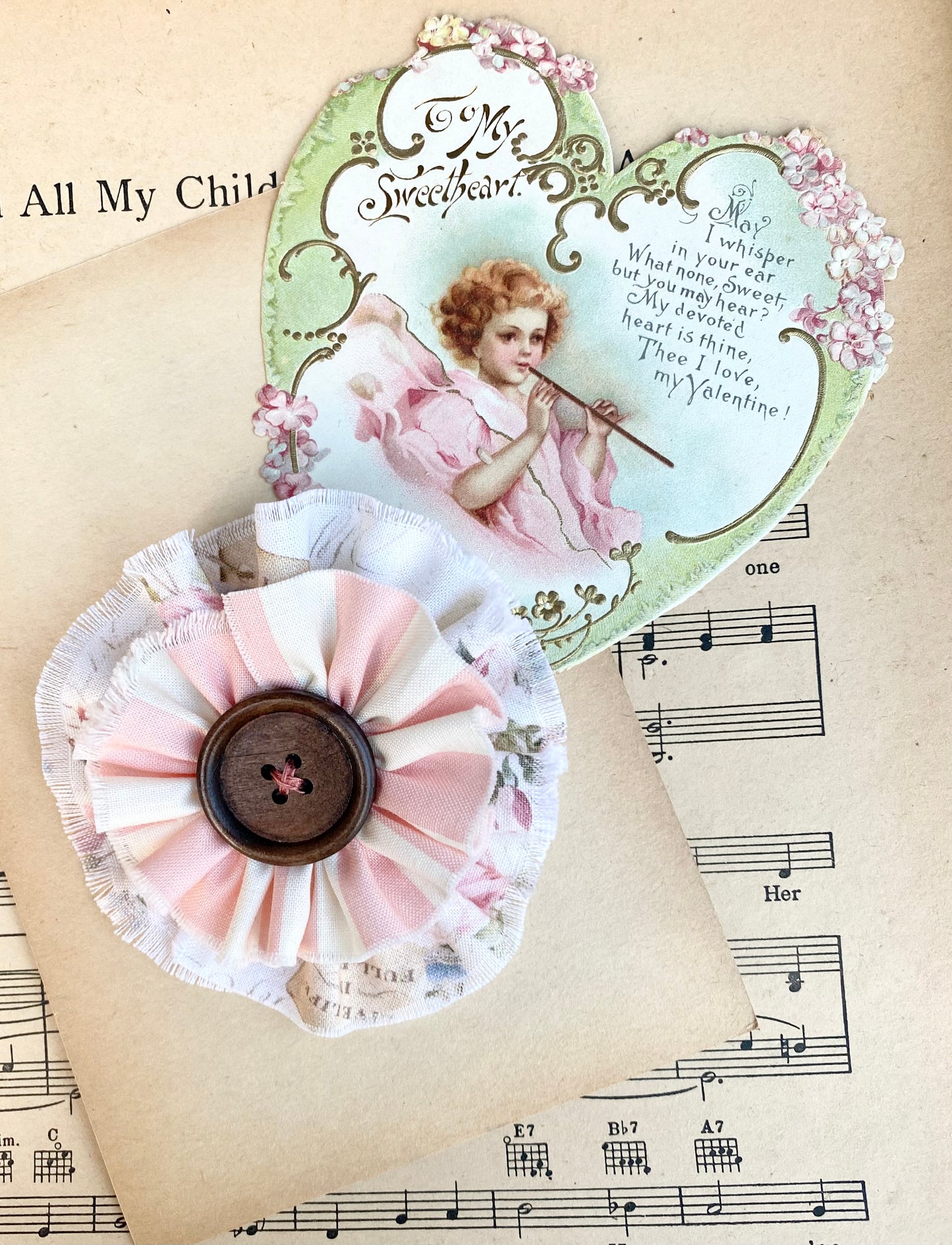 stripe and floral flower brooch.