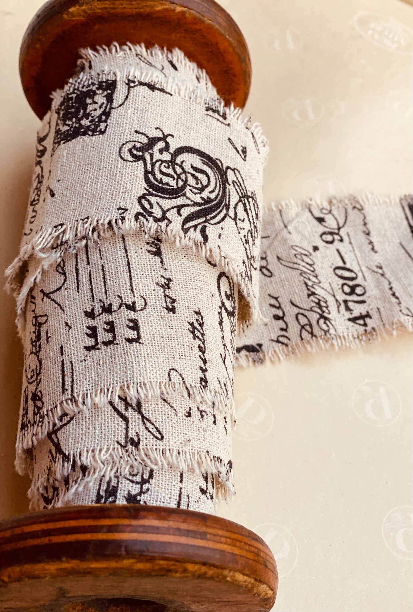 Linen Calligraphy script ribbon
