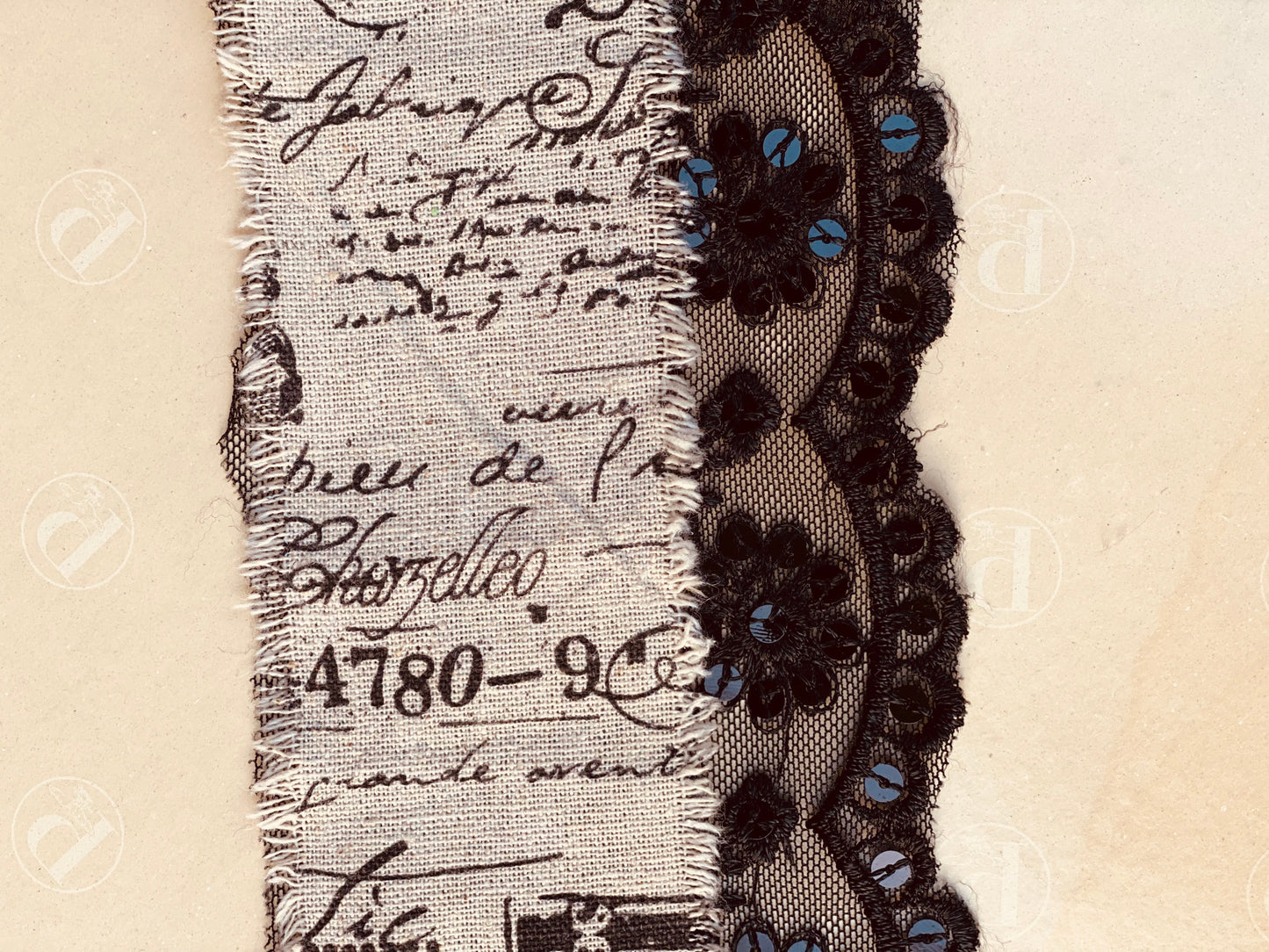 Linen Calligraphy script ribbon