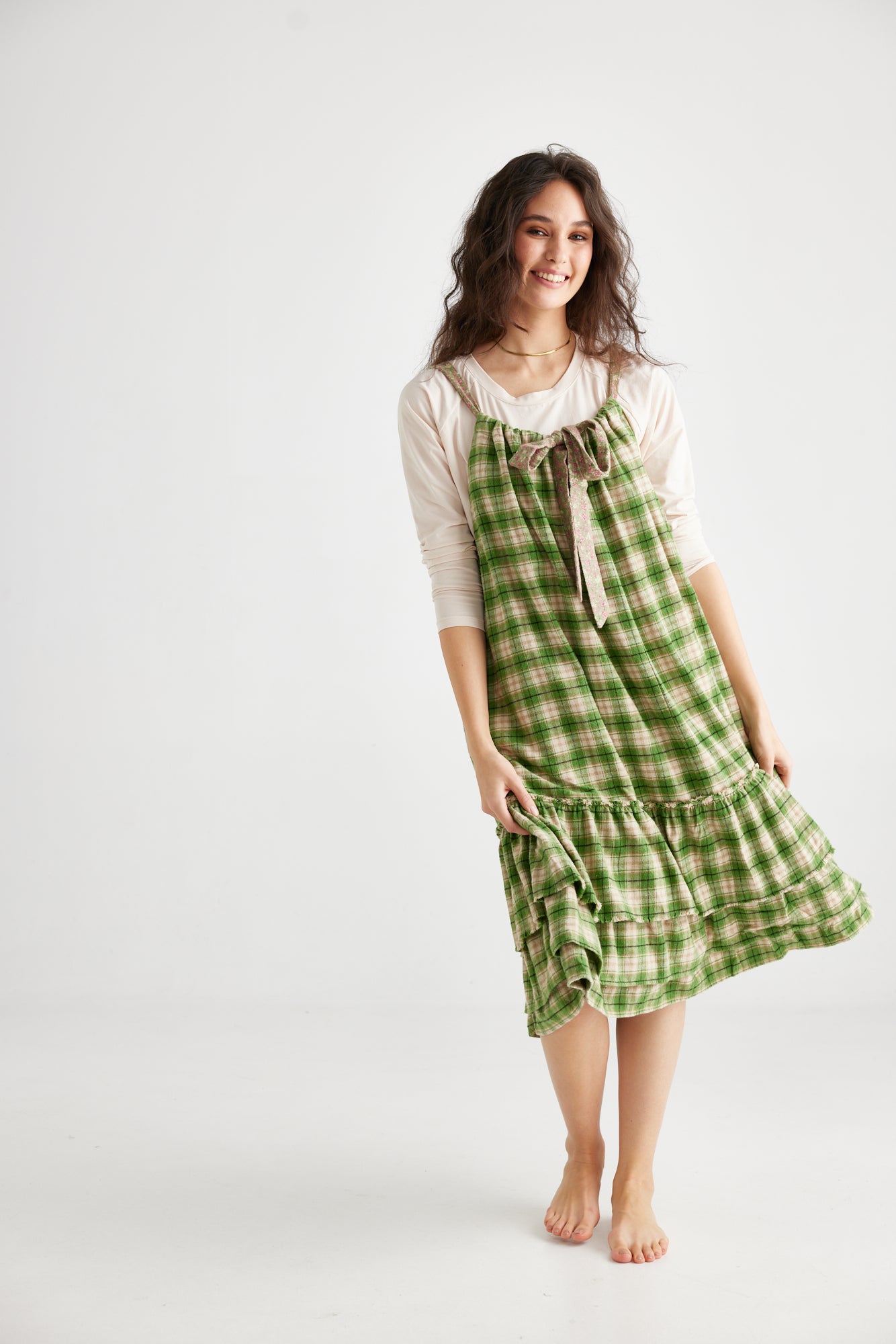 London Dress. Green & floral tie