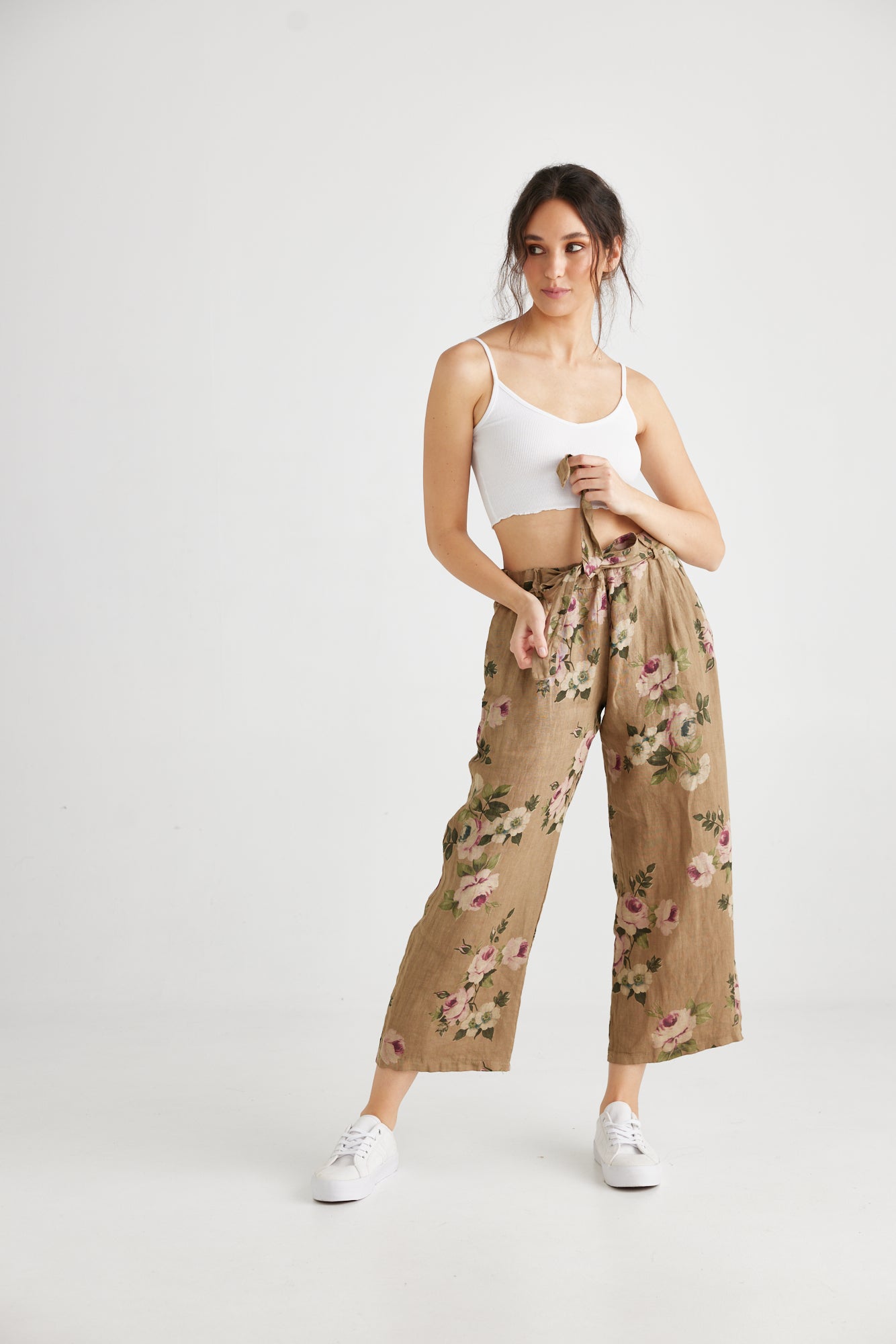 Eva Linen pants . Olive Branch Floral
