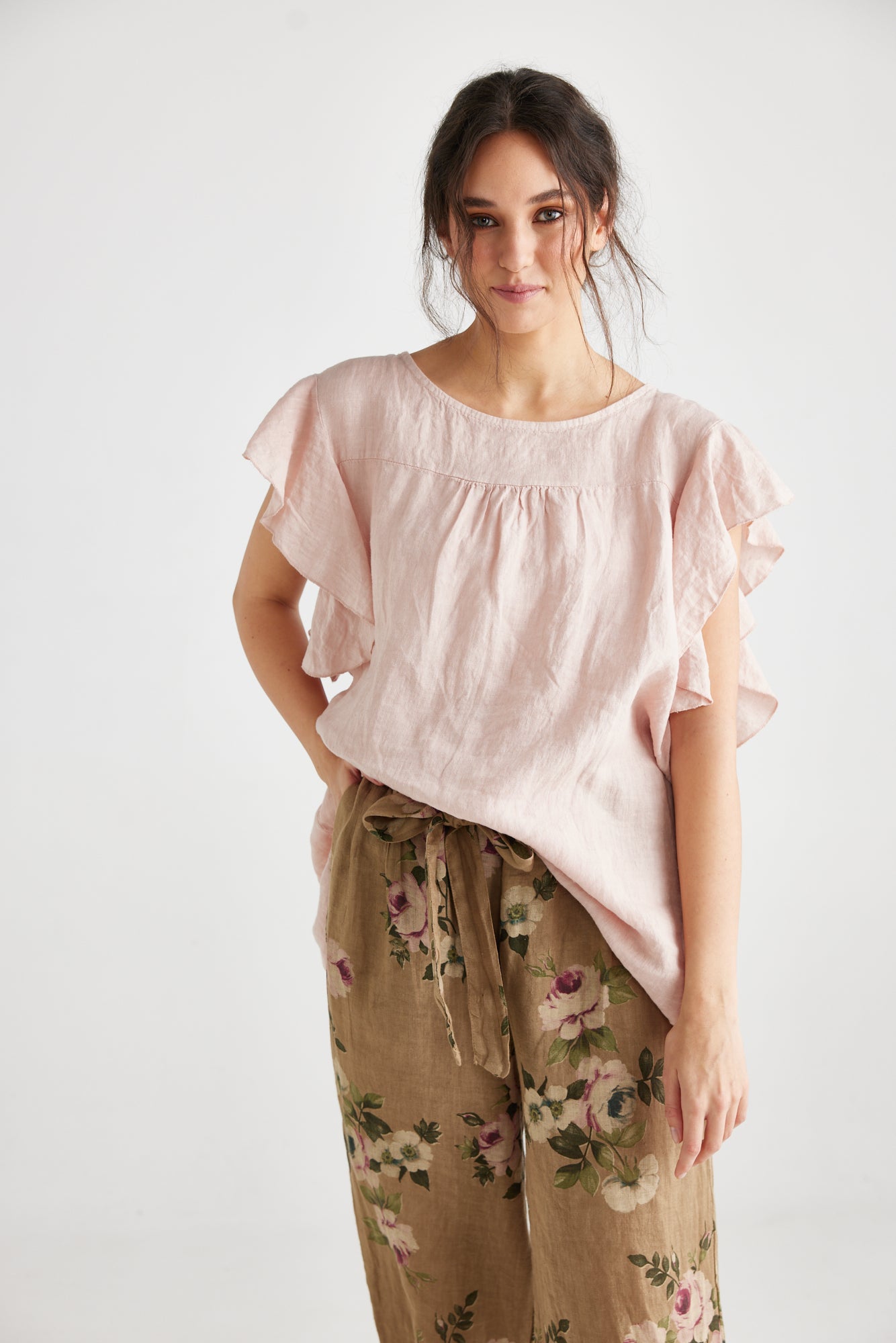 Bella linen top. Blush