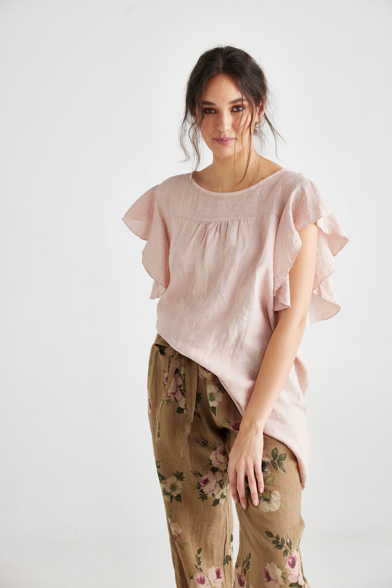 Bella linen top. Blush