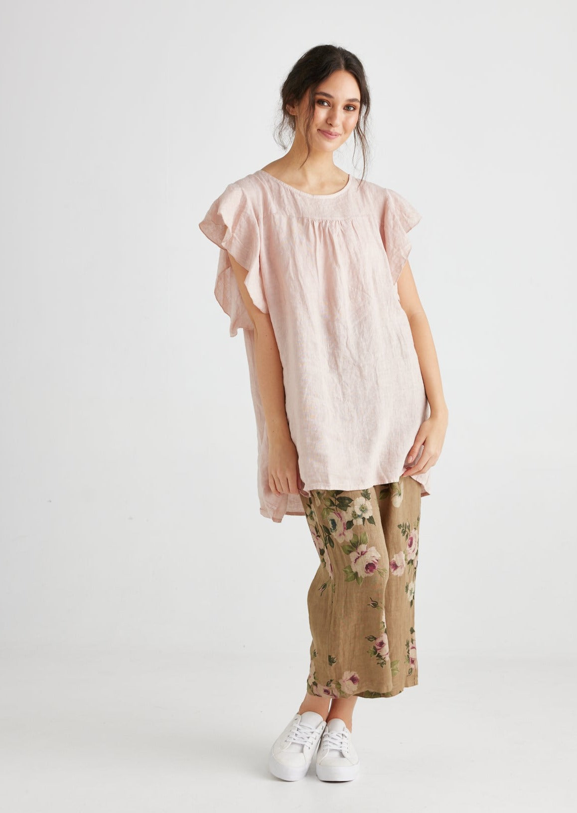 Bella linen top. Blush