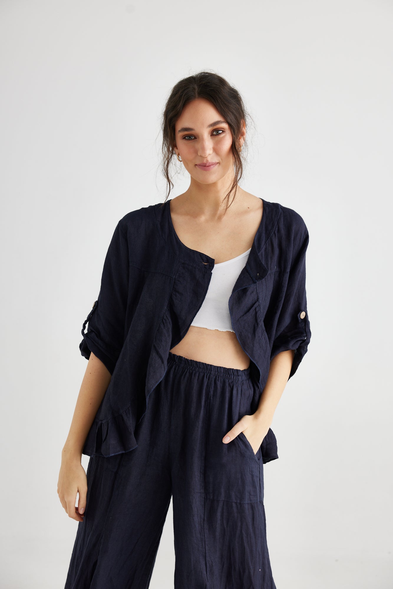 Fifi Linen Jacket. French Navy Blue