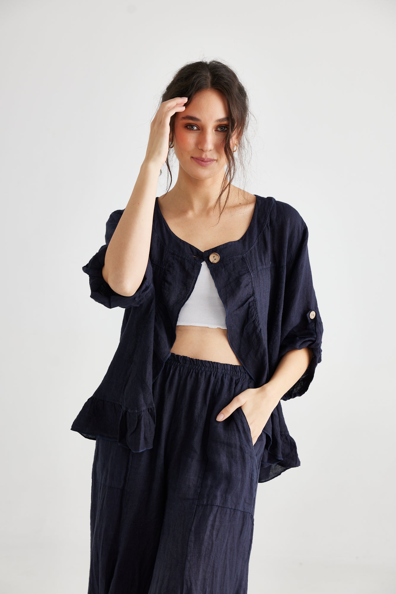 Fifi Linen Jacket. French Navy Blue