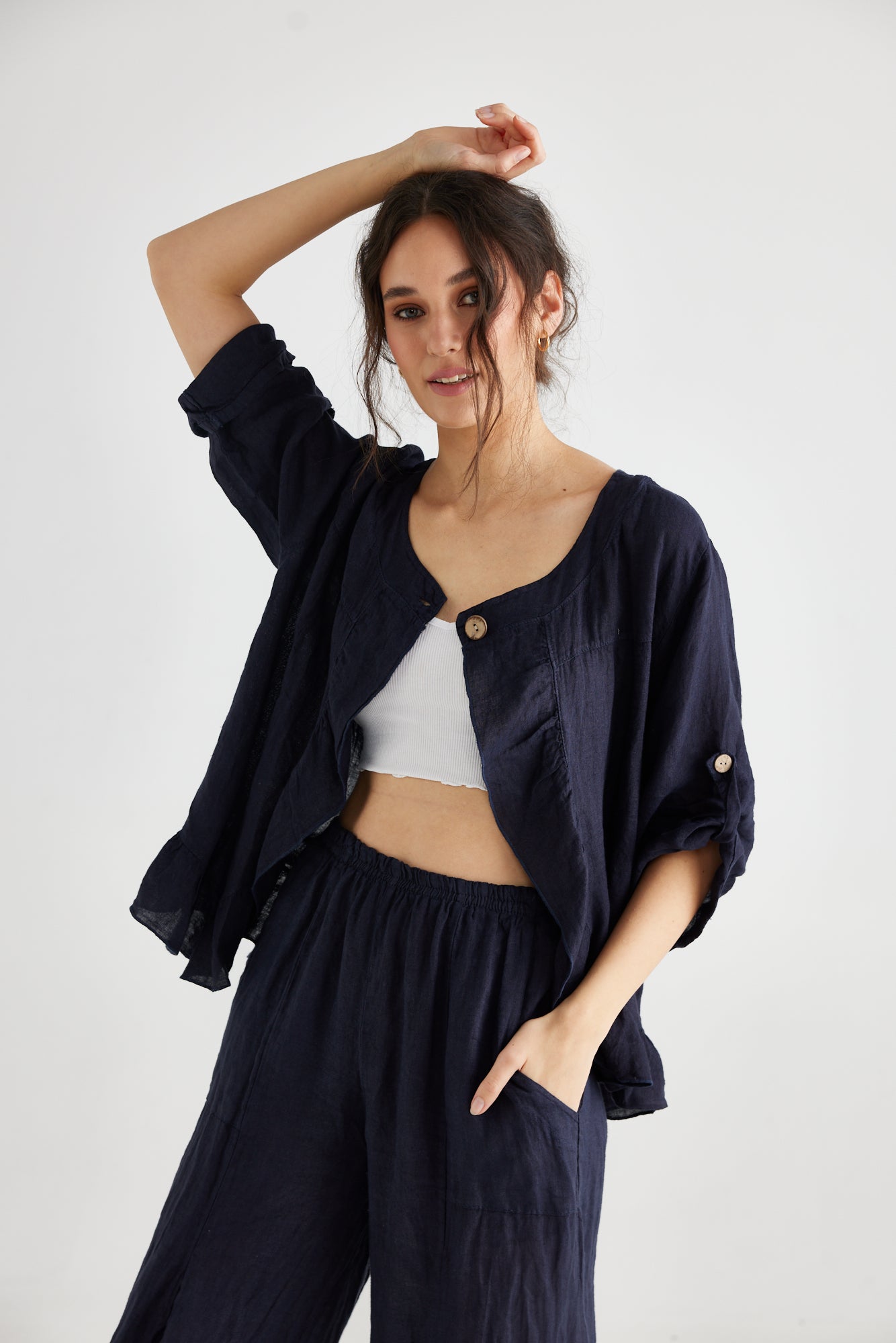 Fifi Linen Jacket. French Navy